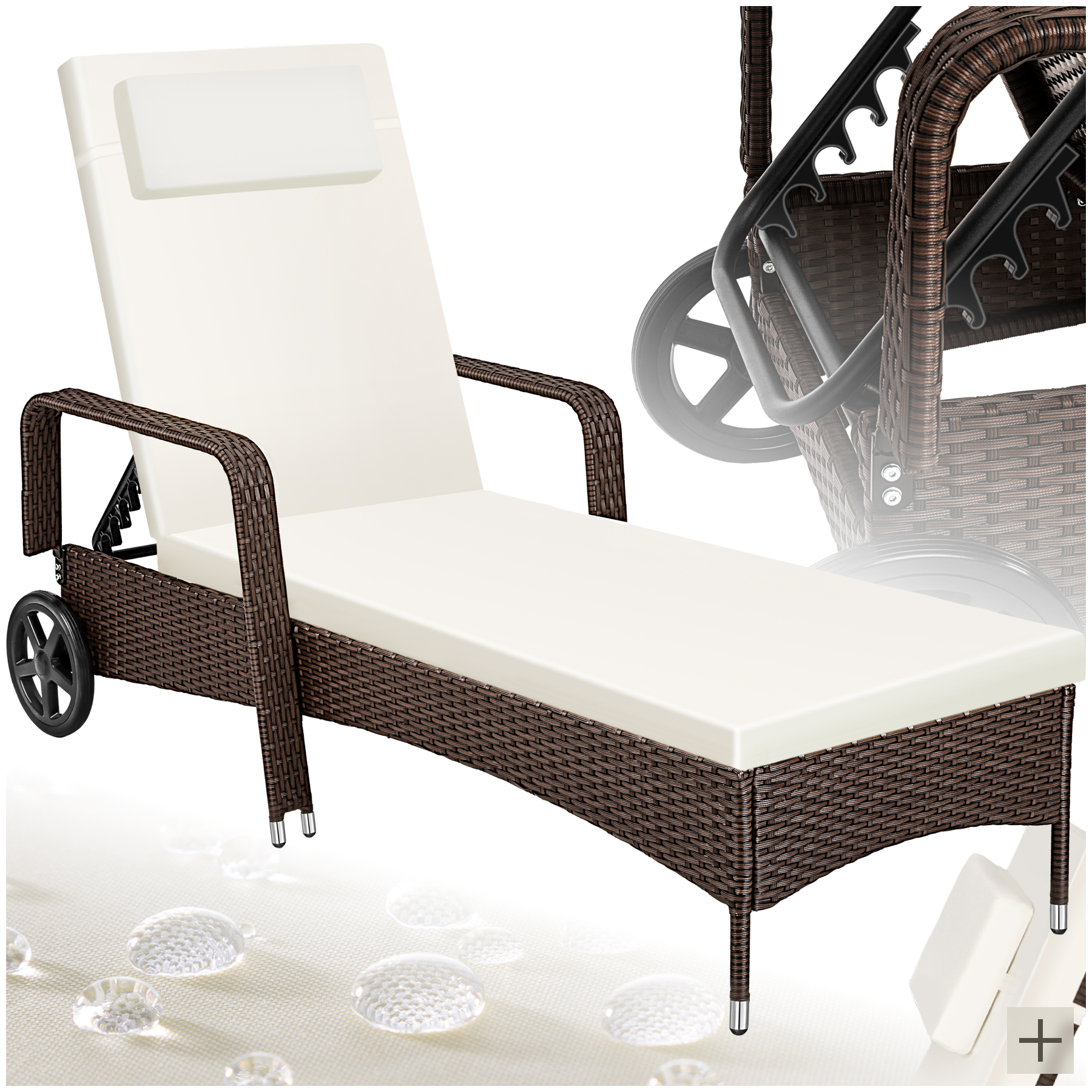 Wicker ligbed met wielen - bruin mix