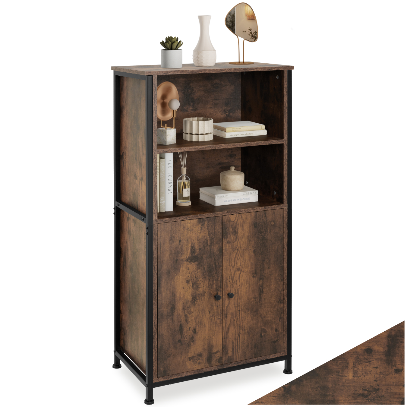 Wandkast Doncaster 60x38x125cm - Industrieel hout donker, rustiek