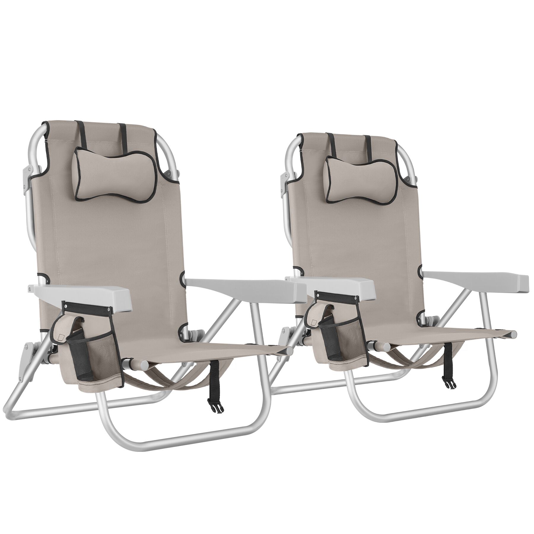 Cadeira de praia CORAL dobrável com função de mochila - bege, Conjunto de 2