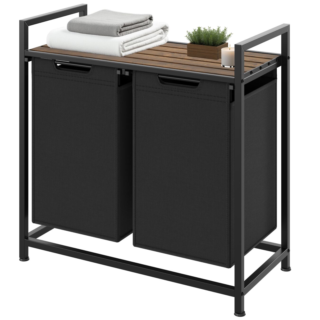 Tvättkorg med hylla, industriell stil - 34 x 74 x 72 cm | tectake