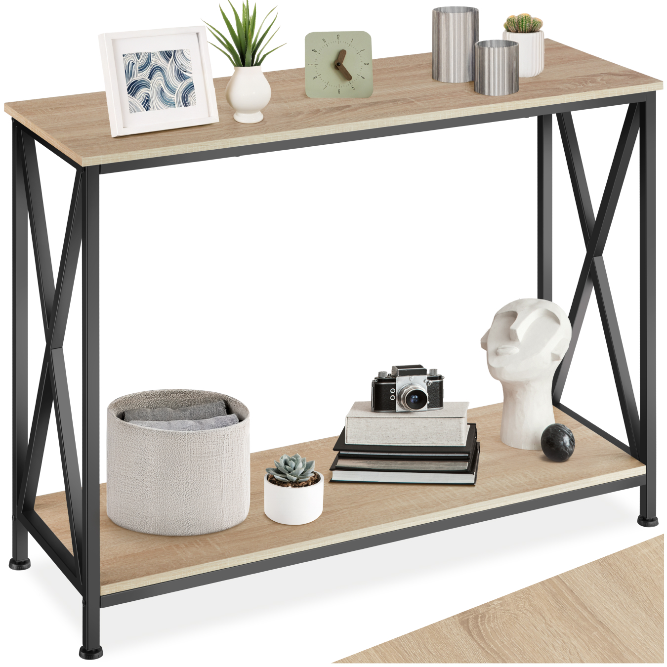 Mesa consola Tacoma 100 x 35 x 80,5 cm - madera industrial clara, roble Sonoma | tectake