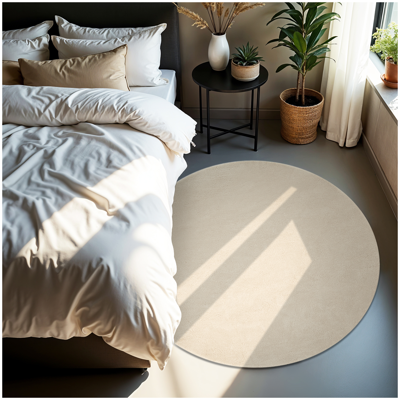 Rug Zonelle Short Pile and Ultra-Soft Carpet in Rectangular or Round Design - Ø 120 cm, beige | tectake