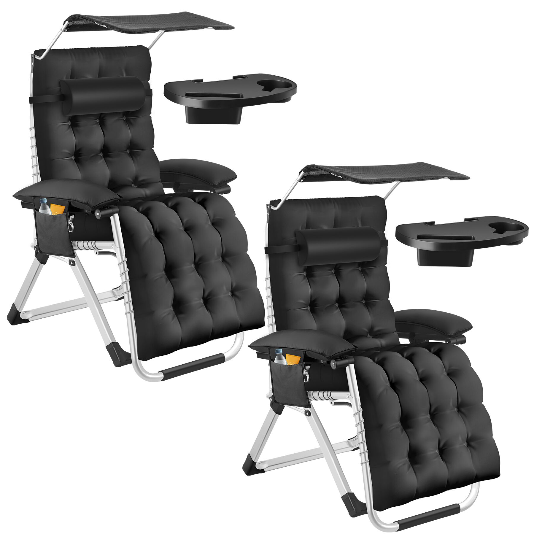 Espreguiçadeira CLOUD II com teto solar, dobrável - preto, Conjunto de 2