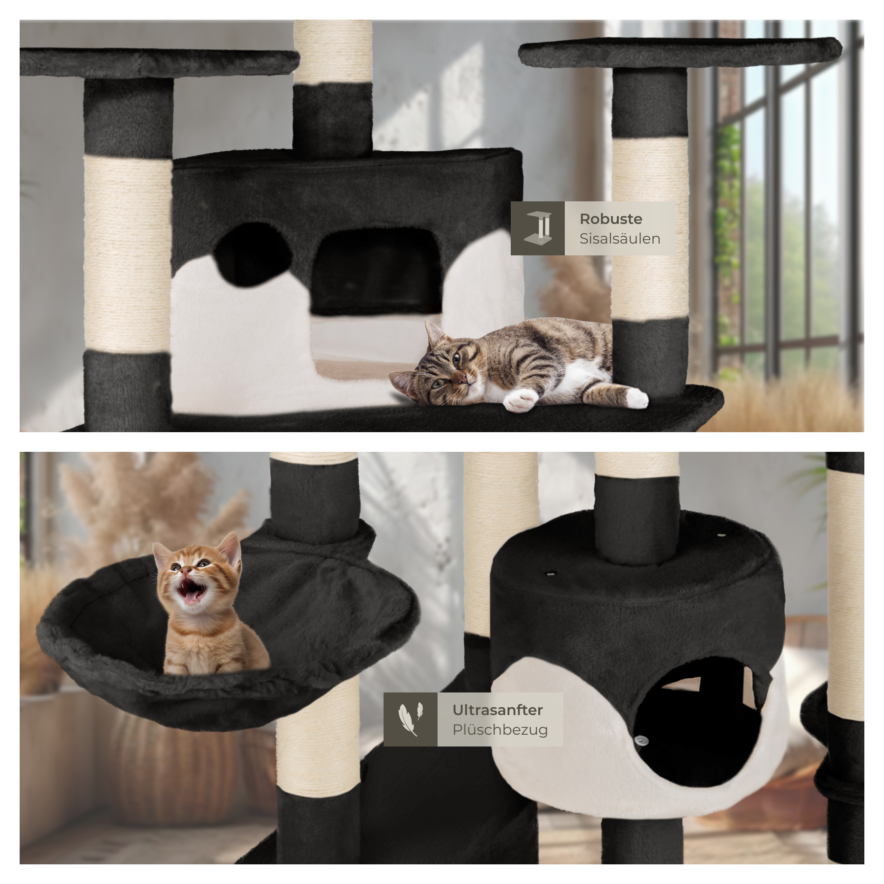 Kratzbaum XXL Katzenbaum Sisal große Katzen Kletterbaum 204 cm Katzenkratzbaum - Afbeelding 30 van 37
