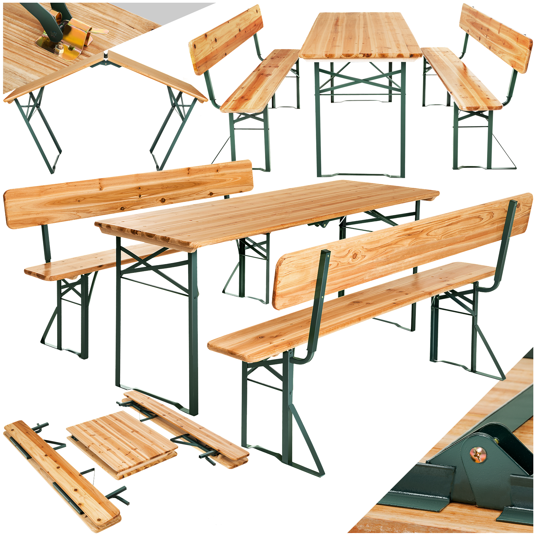 Ensemble de table et bancs avec dossiers FRANZ II 3 pièces pliables - marron