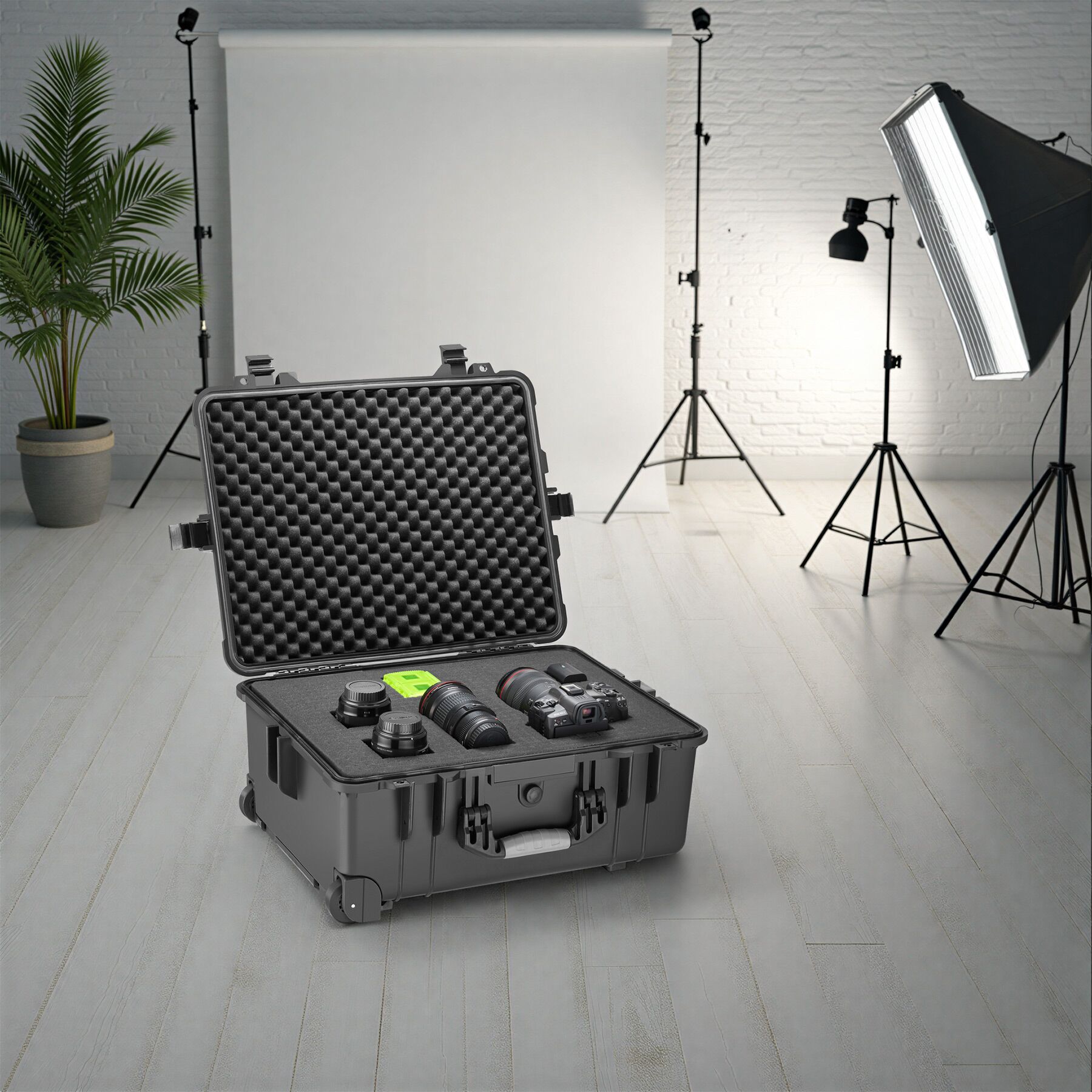 Shell Camera Roll Hard Shell Case Camera with Foam Lens Waterproof on Wheels Carrying ...