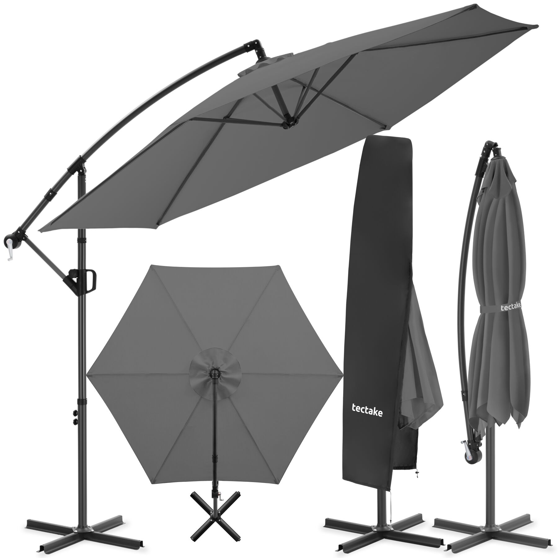 Artemis 360° rotating and tilting umbrella, 3 x 3 m - grey | tectake