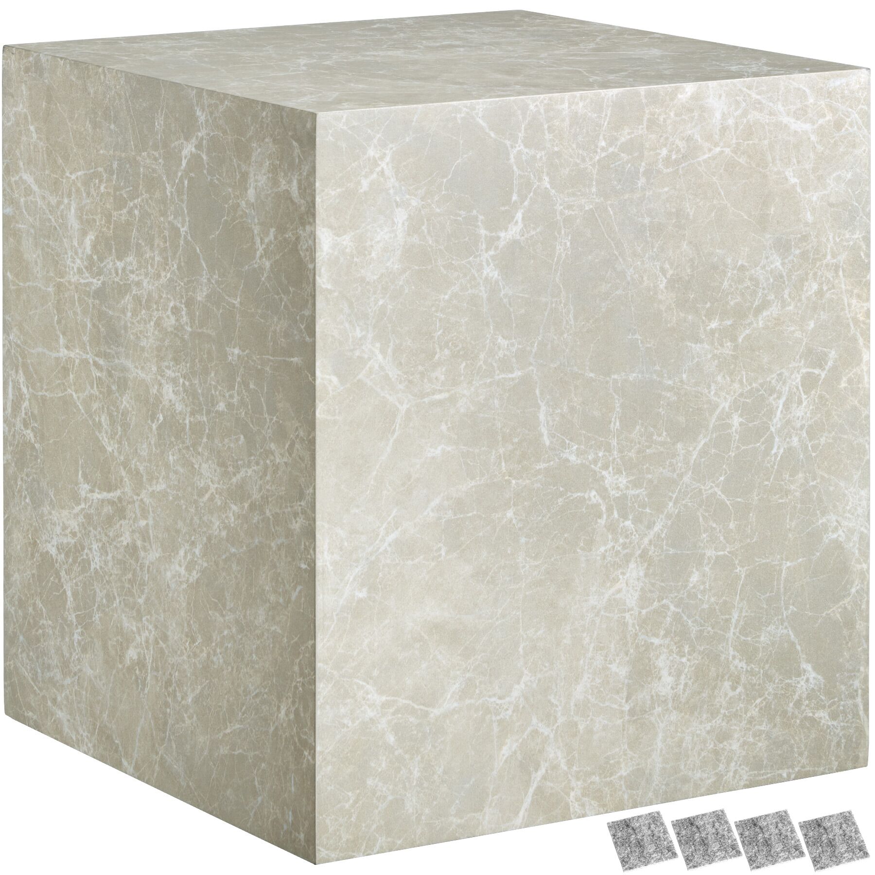 Coffee Table Lasley in a Modern Minimalist Cube Design with Luxury Materials - Travertine look, 45 x 45 x 50 cm