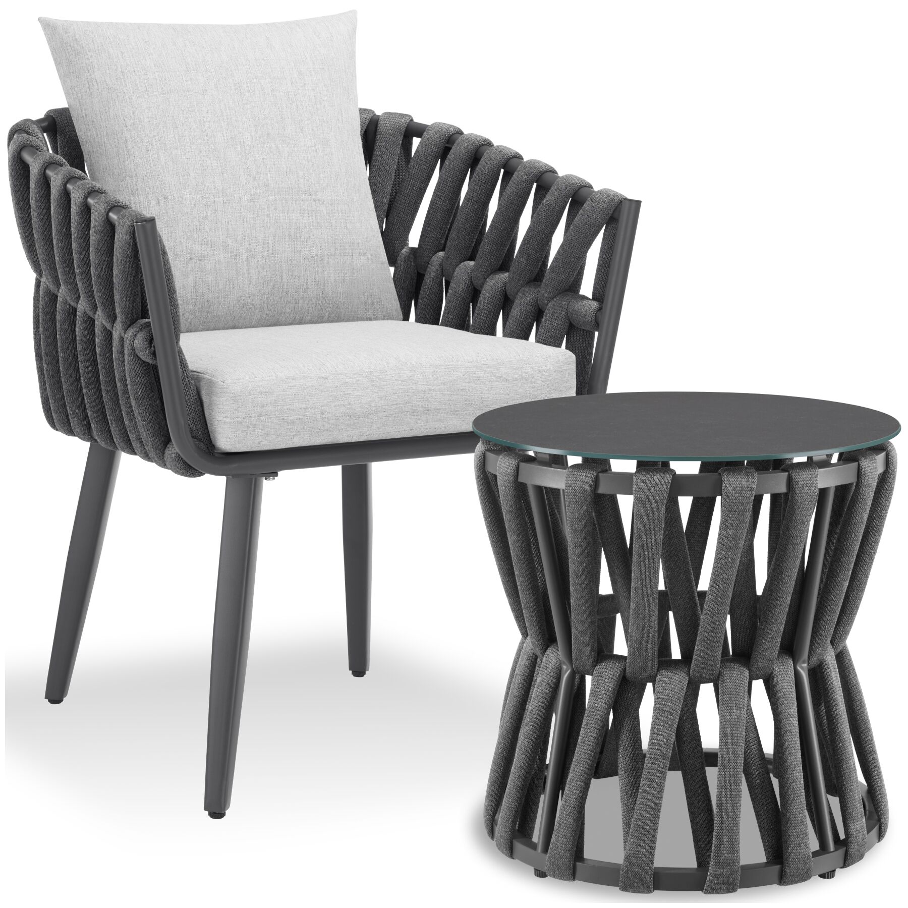 Ensemble Lugano au design tressé, structure en aluminium, pieds vissés - anthracite/gris | tectake