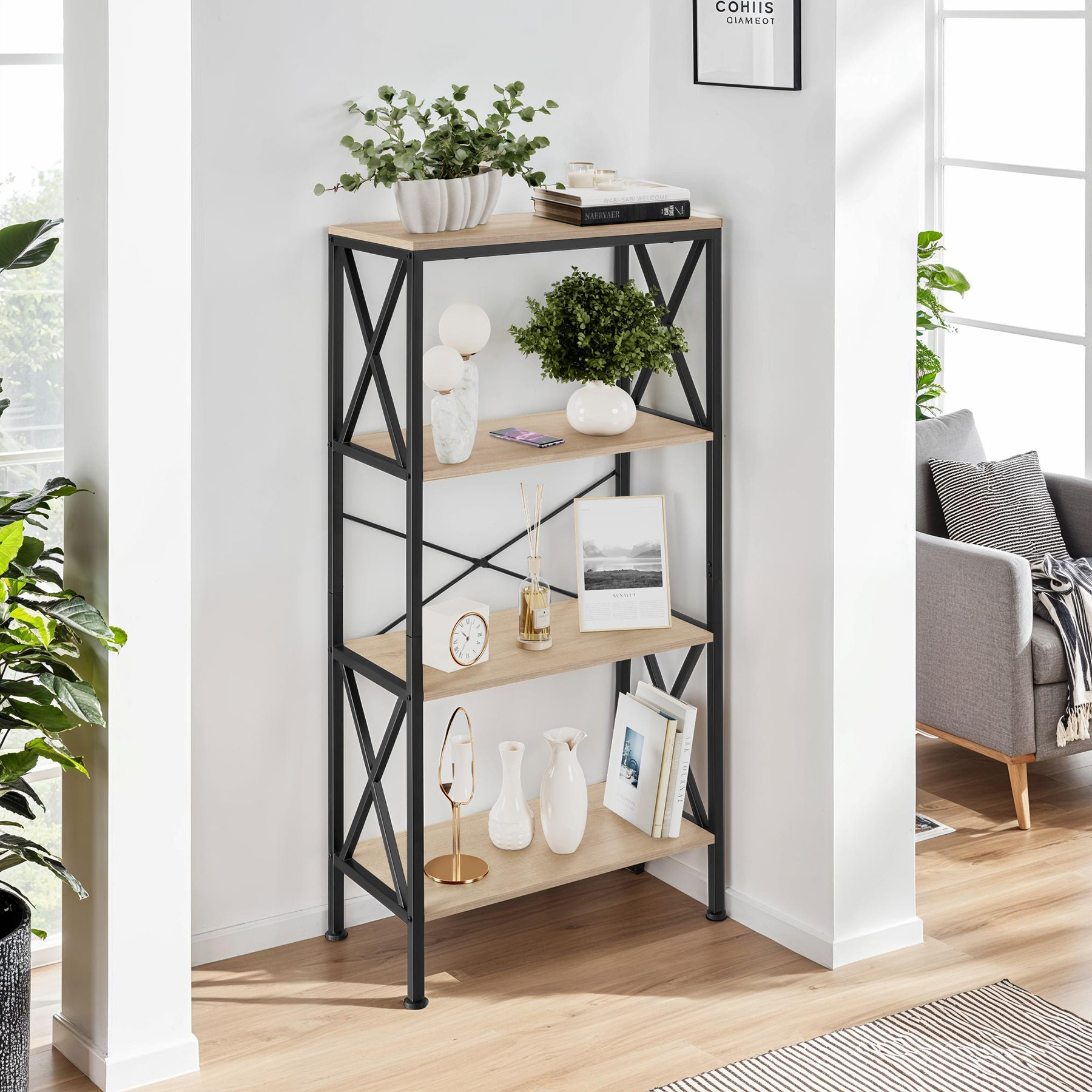 Scaffali alti libreria 4 ripiani scaffali cucina legno metallo stile industrial - Foto 23 di 25