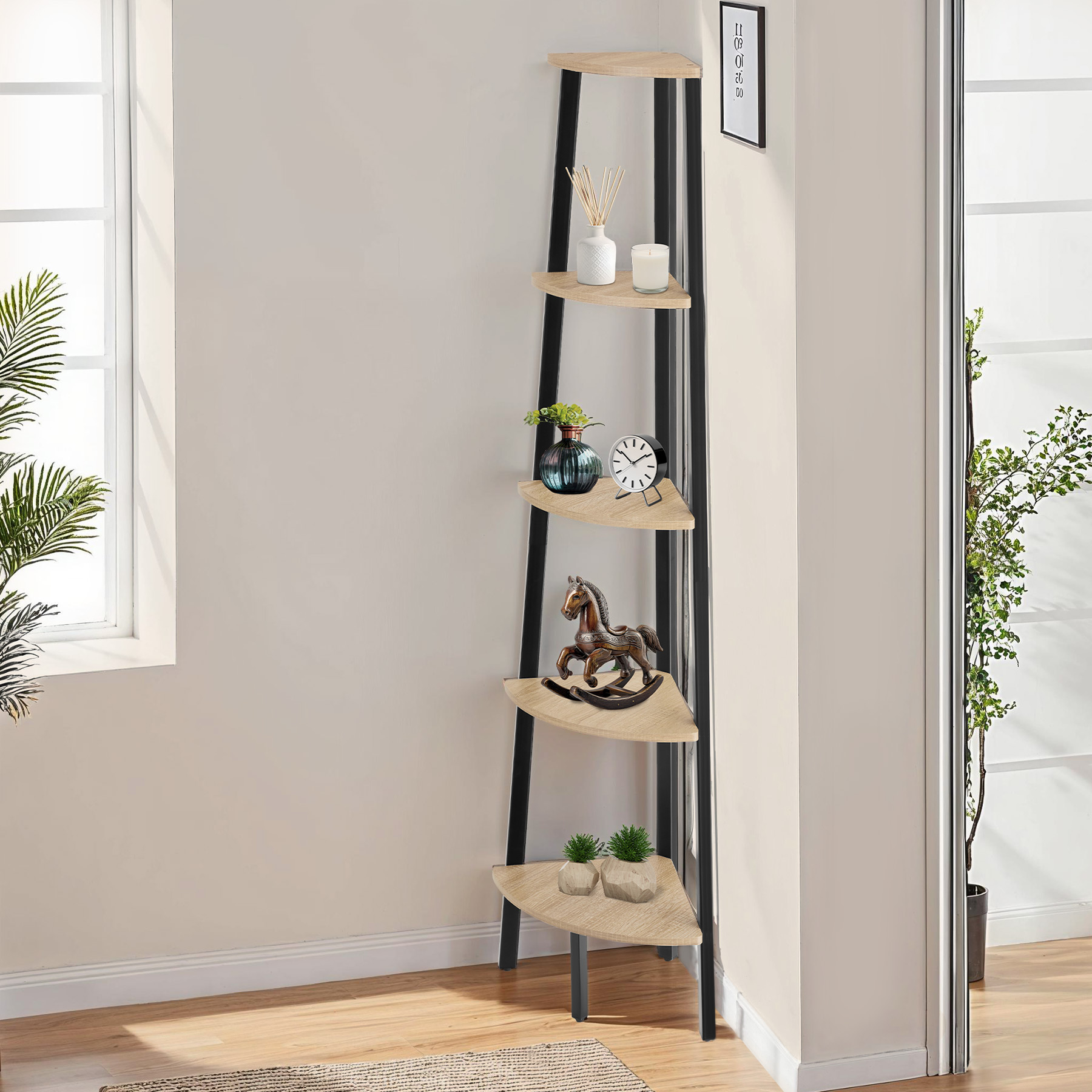 Scaffali angolo Portland stile industriale 5 ripiani libreria alta legno metallo - Foto 25 di 25