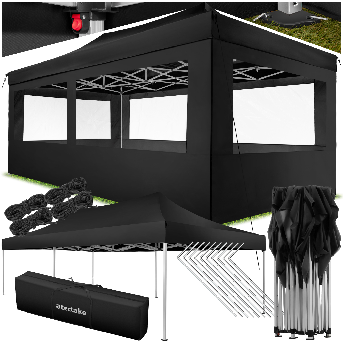 Tenda VIOLA 3 x 6 m com 4 painéis laterais - preto