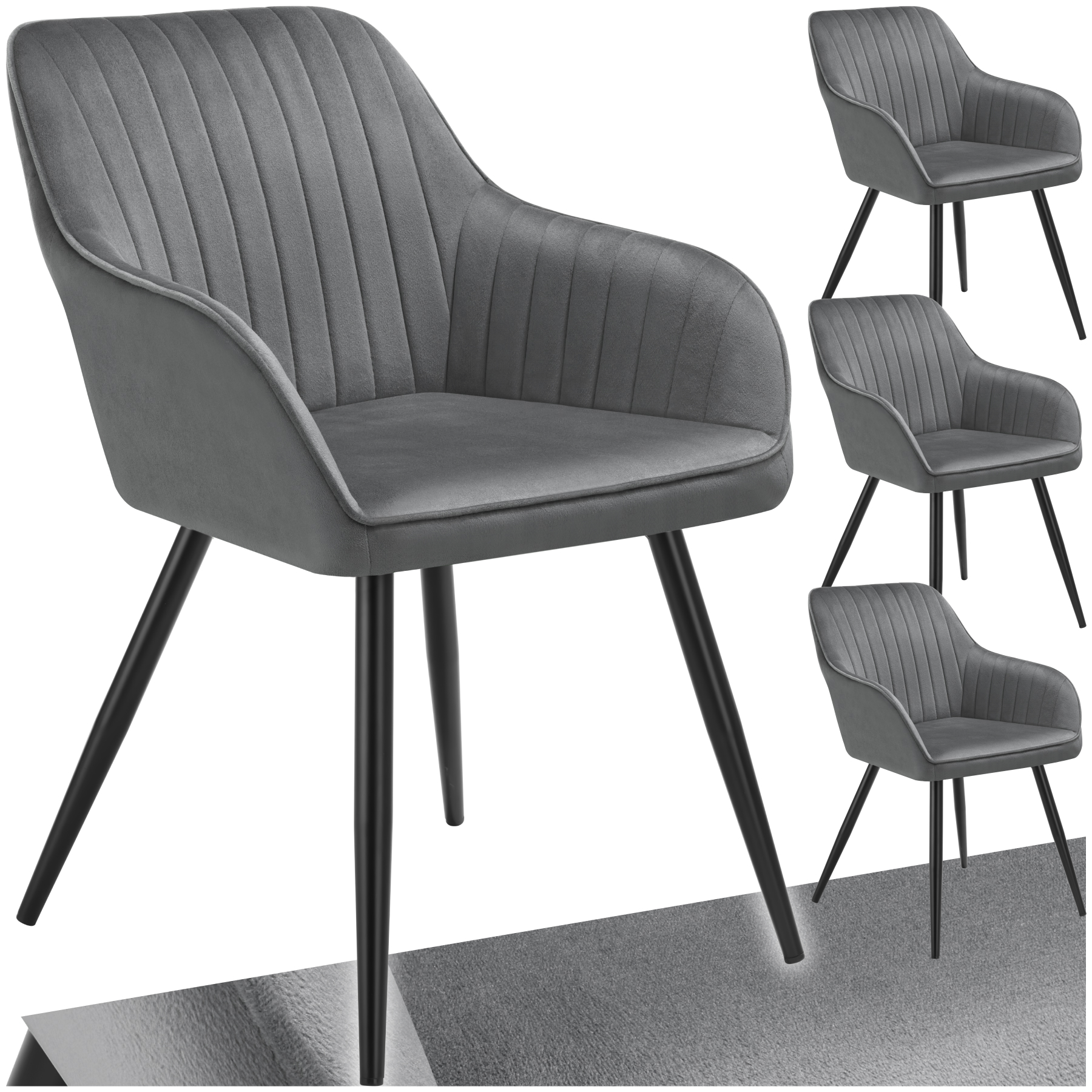 Stuhl Marilyn, Samtoptik, gesteppt - grau/schwarz, 4er Set