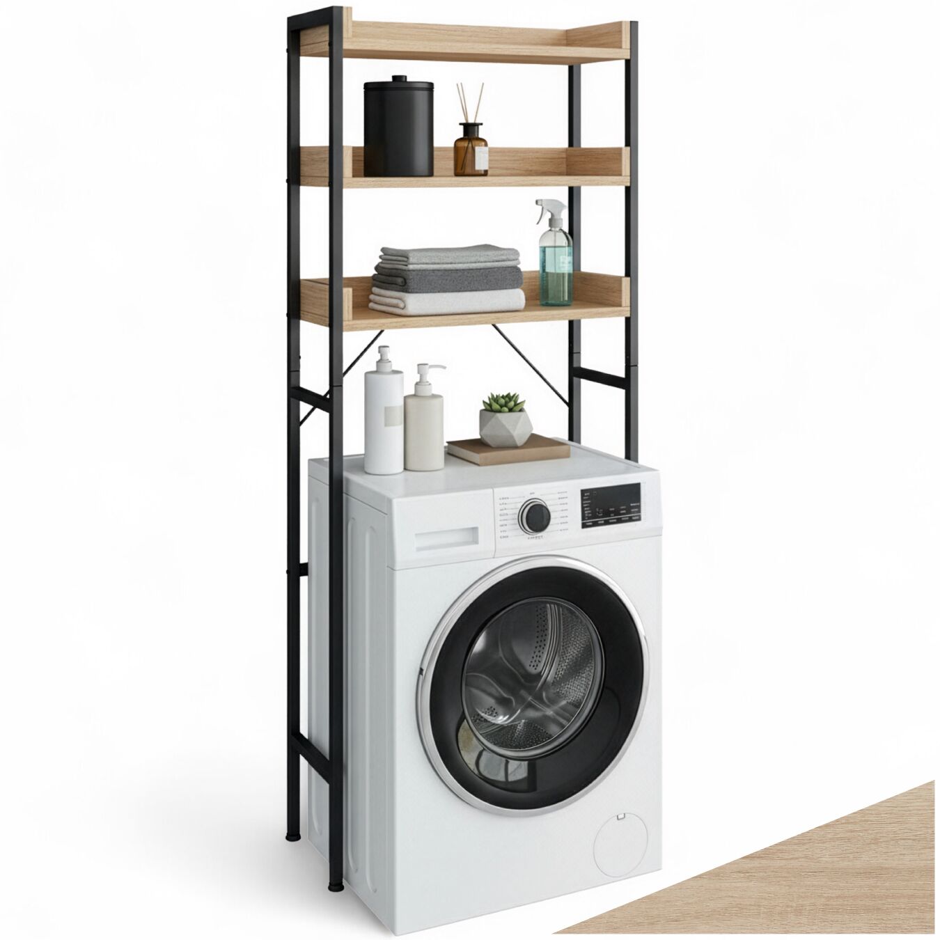 Badezimmerregal Seattle - 67 x 25 x 165,5 cm, Industrial Holz hell, Eiche Sonoma