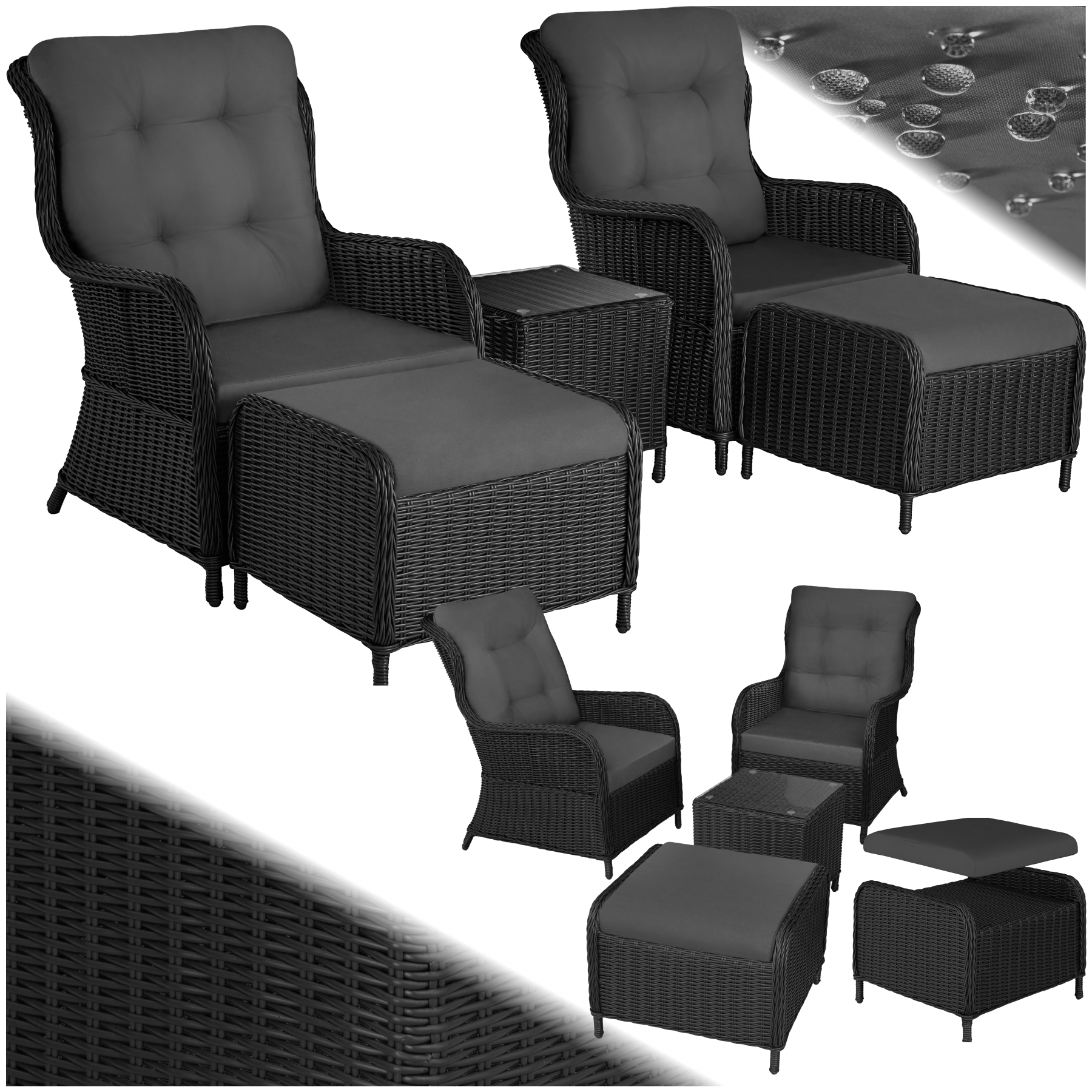 Aluminium Rattan Sitzgruppe Benissa 2+2 - schwarz/grau