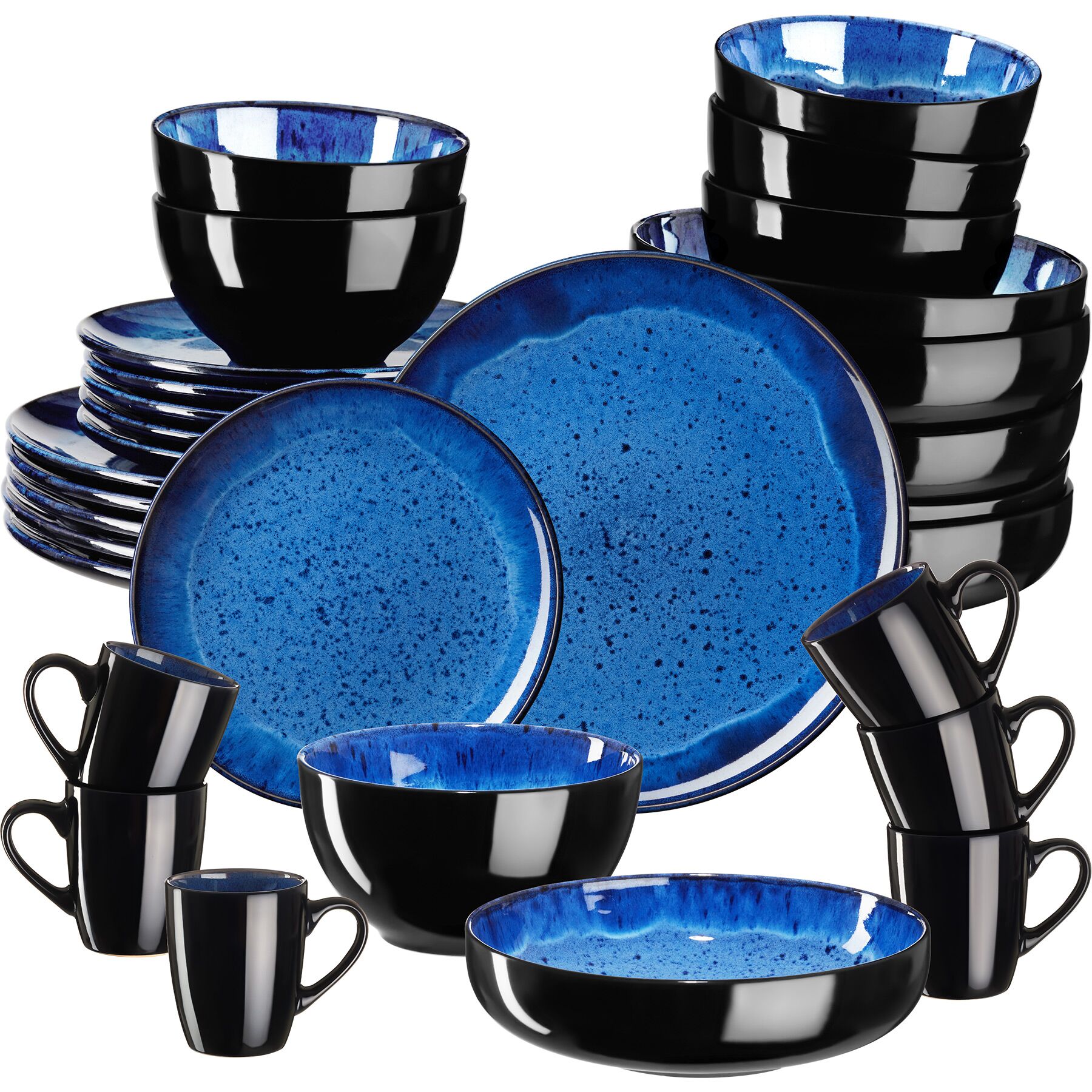 Mare tableware set in stoneware, for 6 people - 30 pc, blue