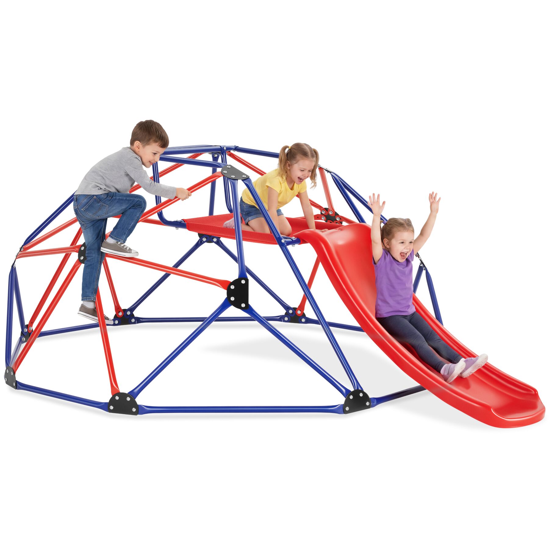 Klimrek Freeclimber met glijbaan, weerbestendig - rood/blauw | tectake