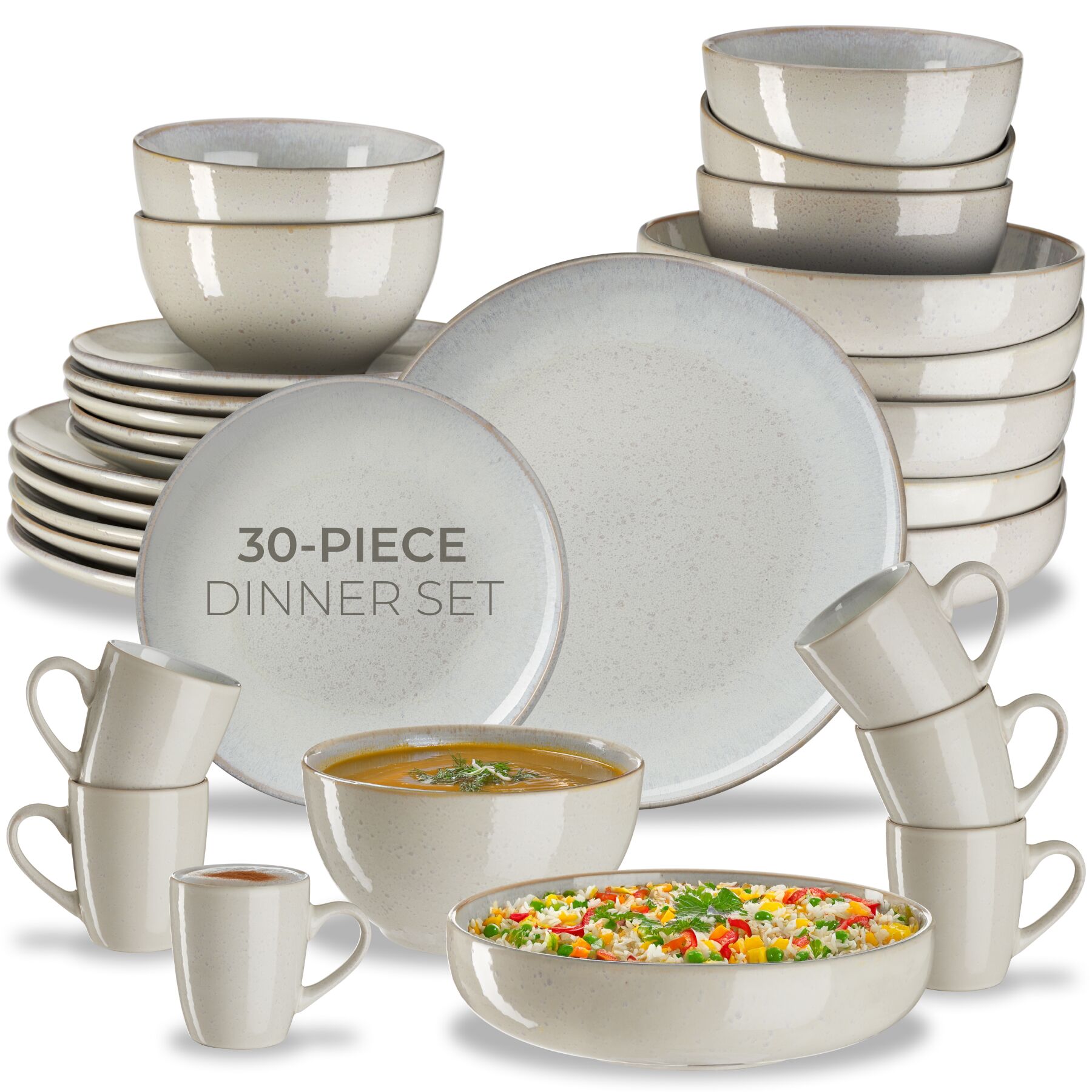 Dinner Set Mare in Glazed Stoneware for 6 People, Microwave- and Dishwasher-Safe - grey | tectake