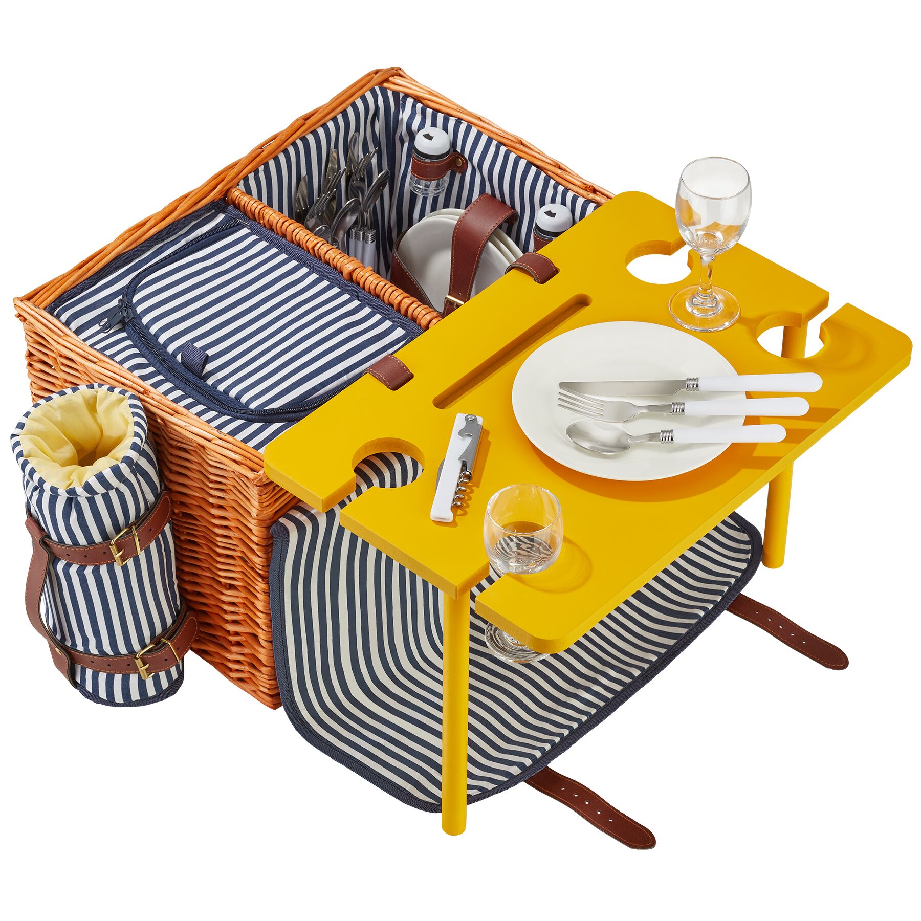 Picknickkorg Rügen med kylfack och tillbehör - brun | tectake