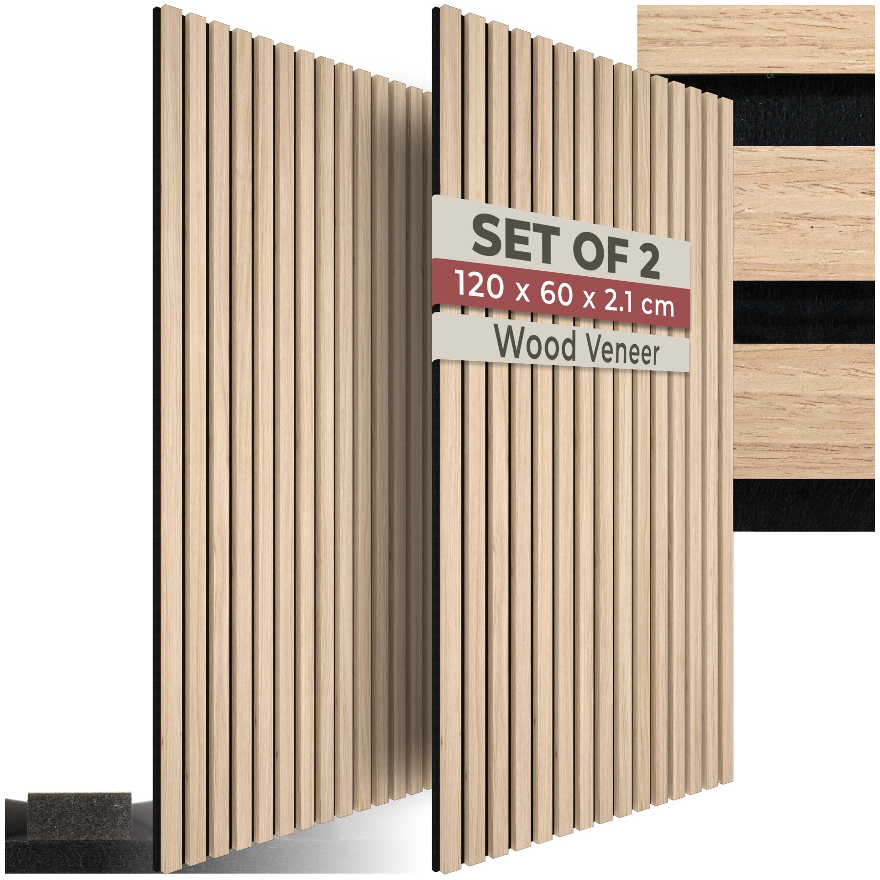 Acoustic Wall Panels with Wood Veneer Slats, Thick Felt and Easy to Install - Light oak | tectake