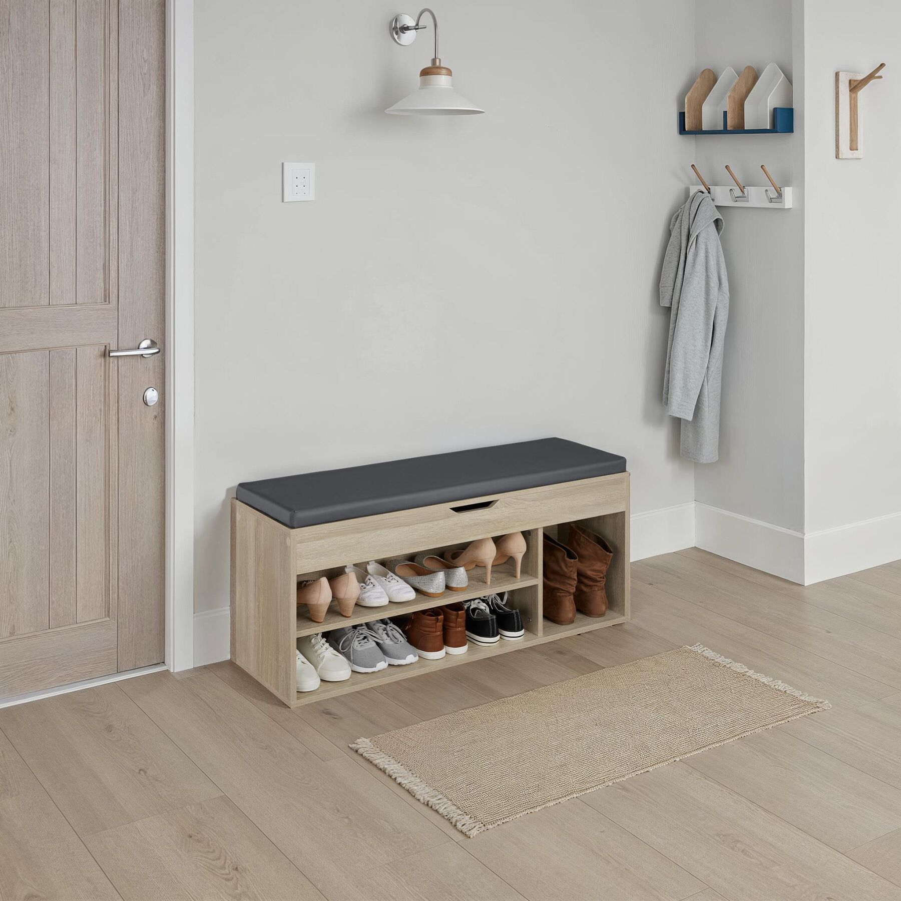 Schuhbank mit Sitzkissen Holz Schuhschrank Schuhregal Sitzfläche Klappfach 104cm - Bild 36 von 37