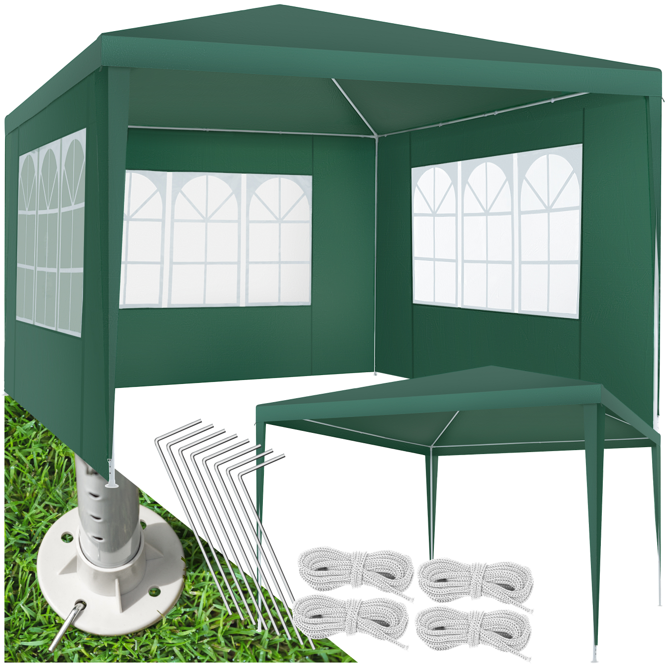 Padiglione Barinas con 3 pannelli laterali, impermeabile, 3x3m - verde | tectake