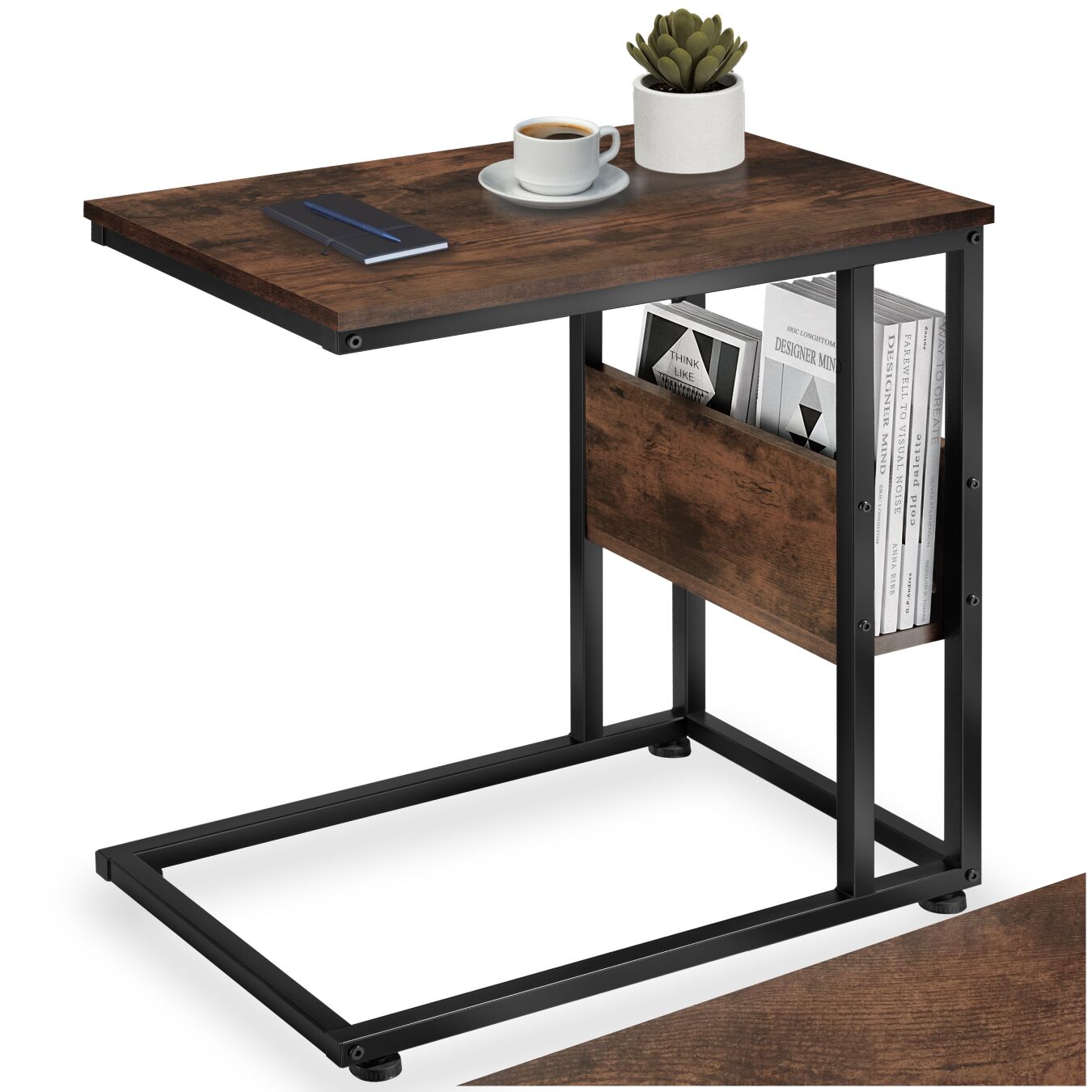 Table d’appoint WIGAN 55x36,5x60cm - Bois foncé industriel, rustique