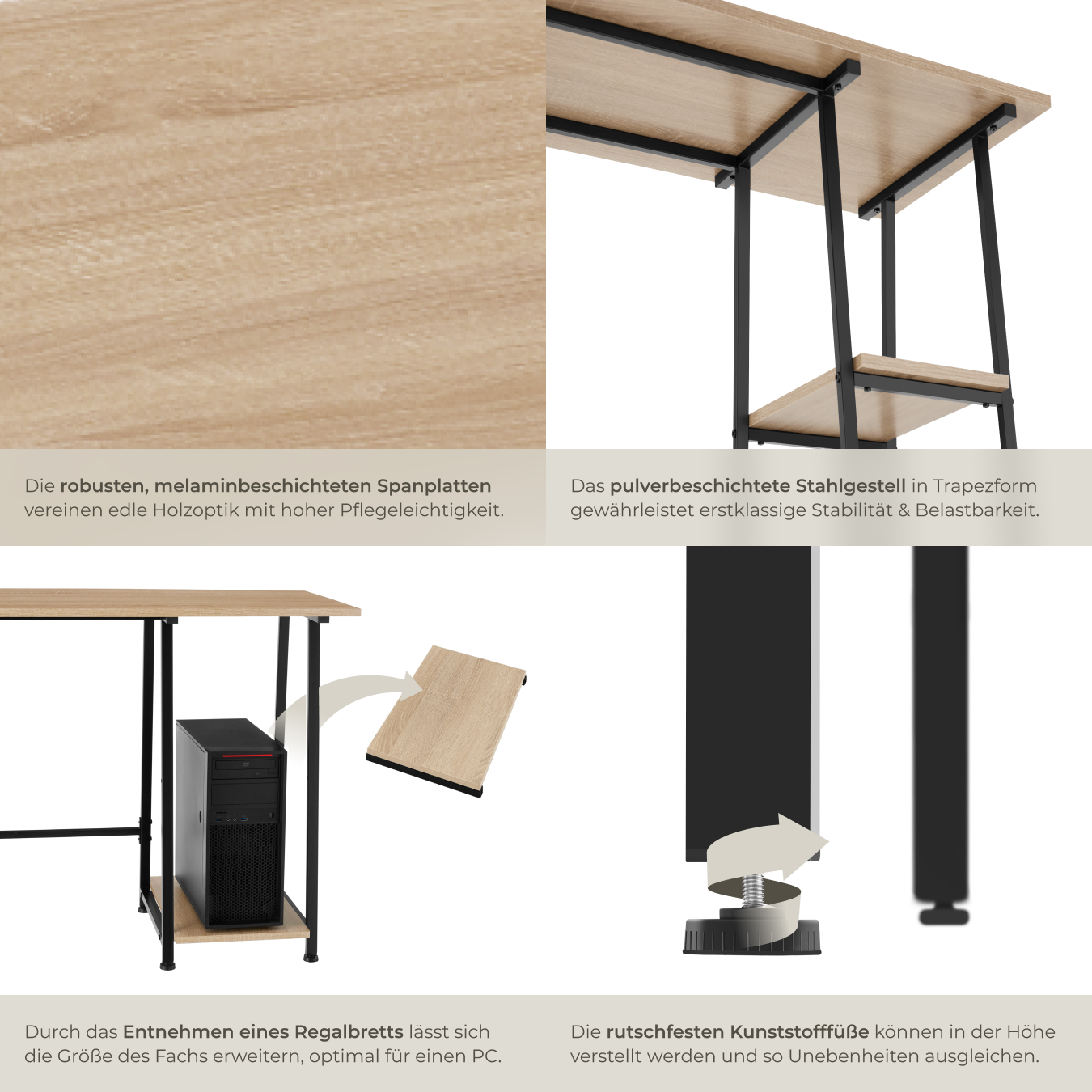 Schreibtisch Computertisch Bürotisch mit Regal 2 Ablagen Holz Metall Industrie