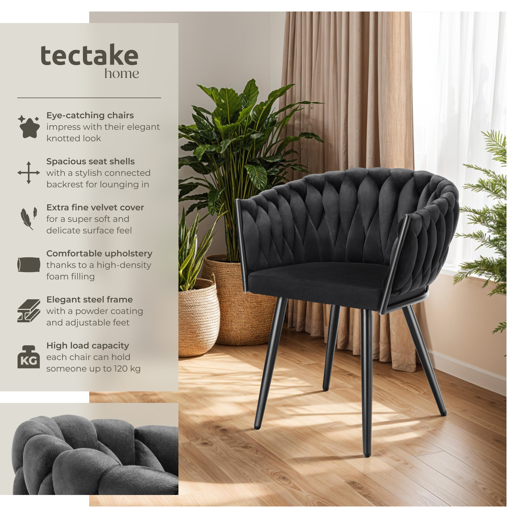 Dining Chairs Set Breakfast Room Chair Kitchen Padded Reading Seats Velvet - Picture 3 of 49