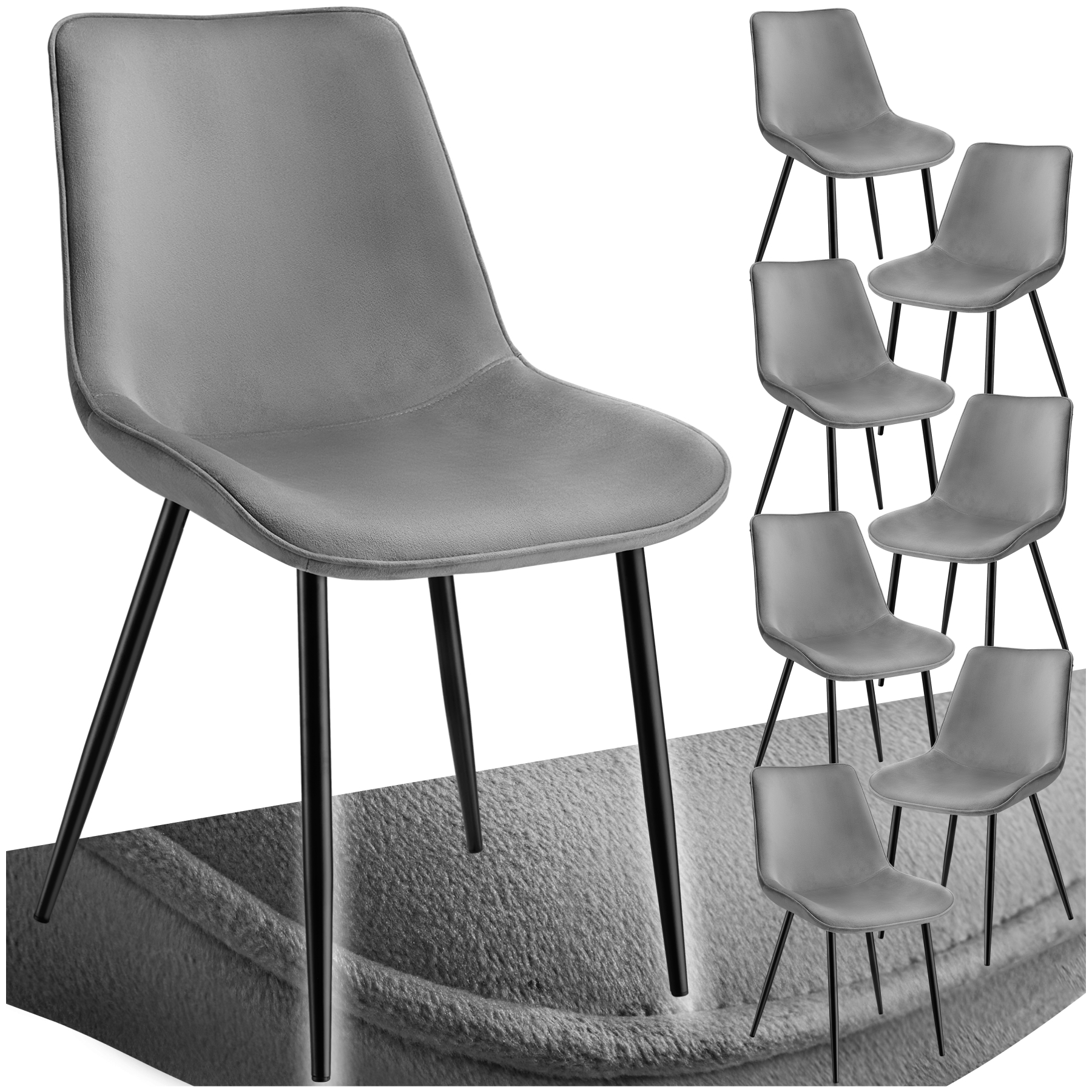 Set Stuhl Monroe Samtoptik - grau, 8er Set