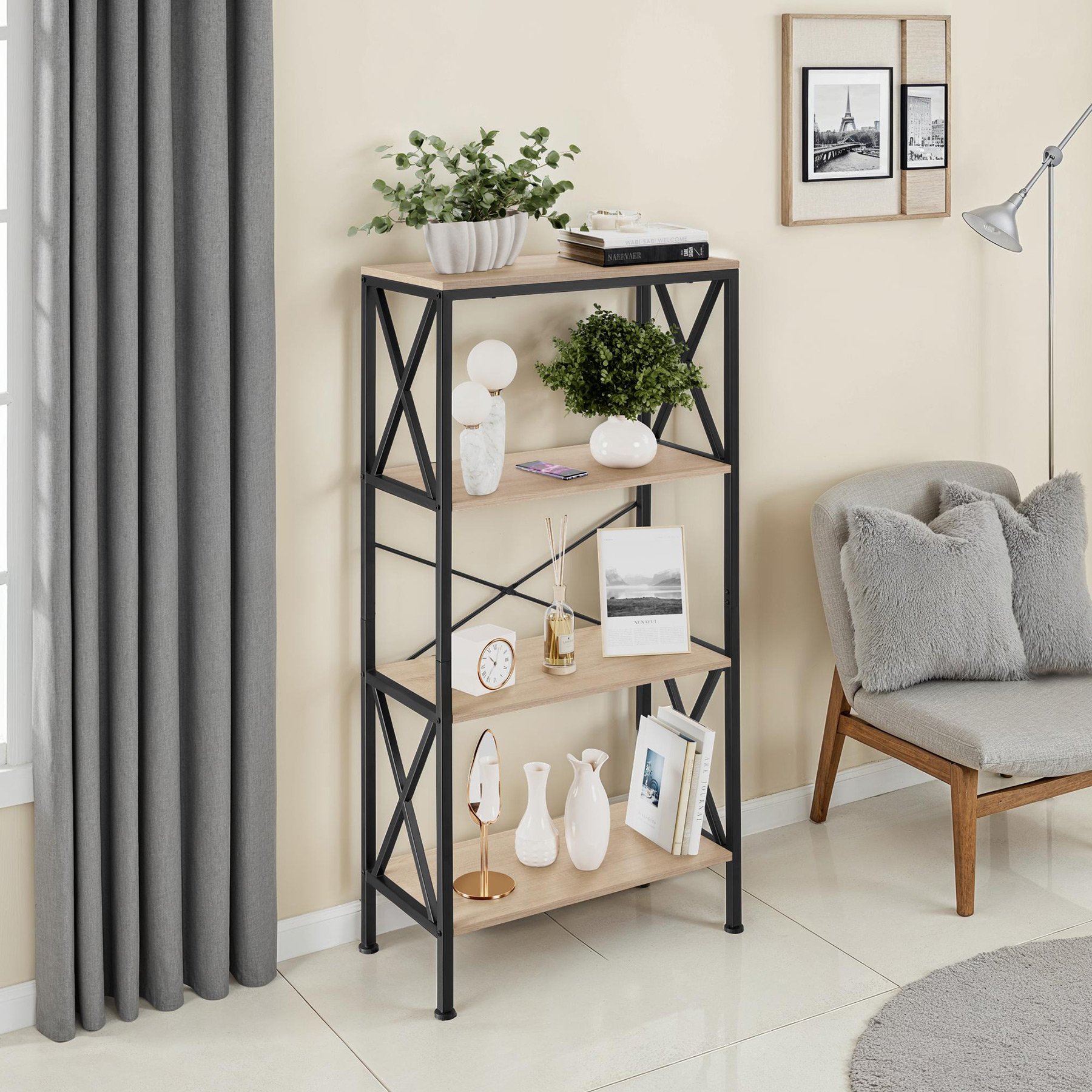 Scaffali alti libreria 4 ripiani scaffali cucina legno metallo stile industrial - Foto 25 di 25
