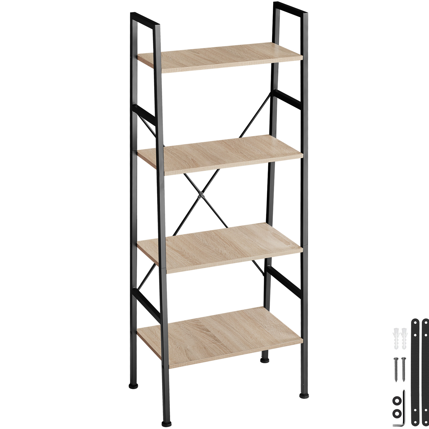 Ladder Shelf Newcastle - industrial style, with 4 shelves - industrial wood light, oak Sonoma