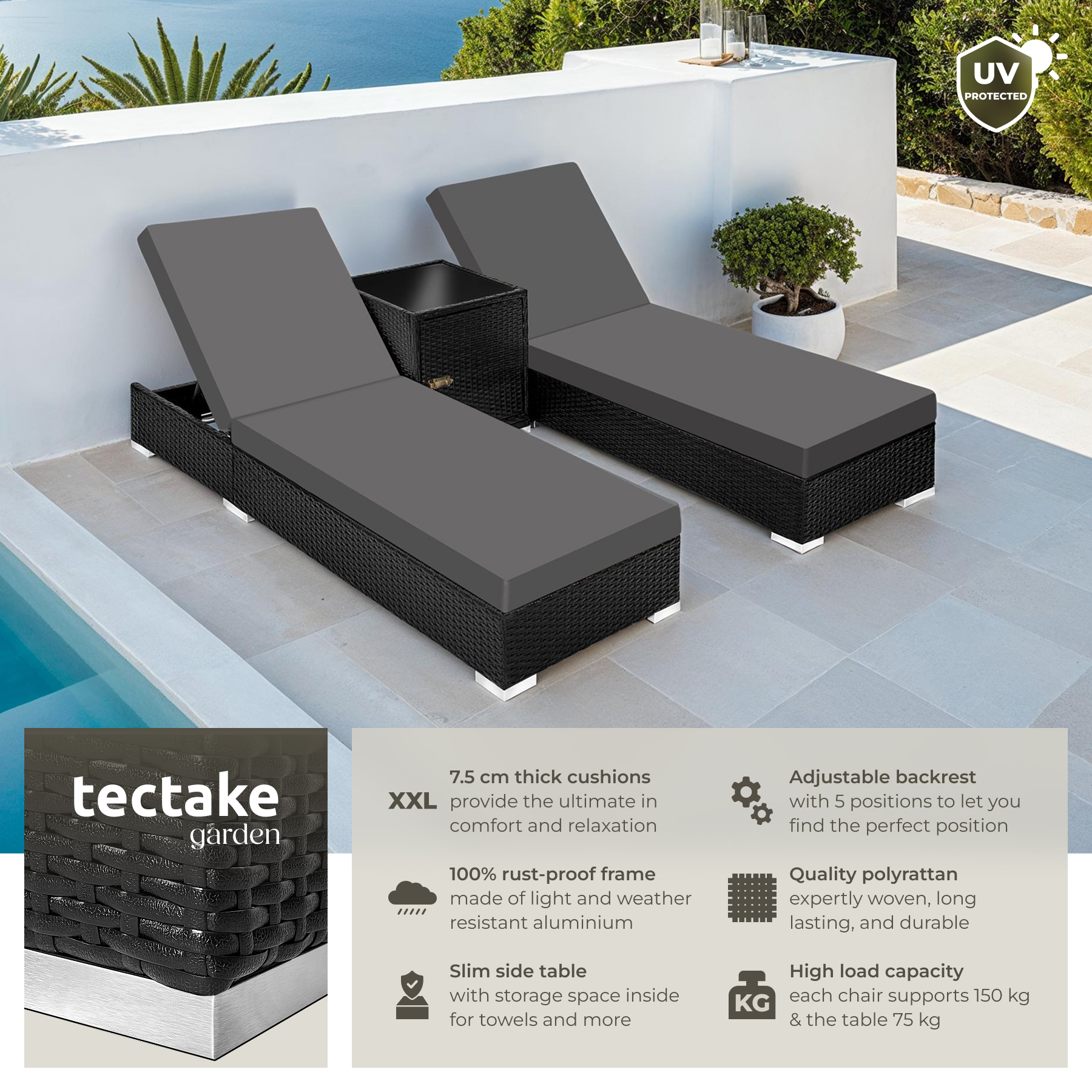 Garden Table Chairs Rattan Furniture Set Outdoor Sun Lounger Loungers Reclining - Picture 15 of 61