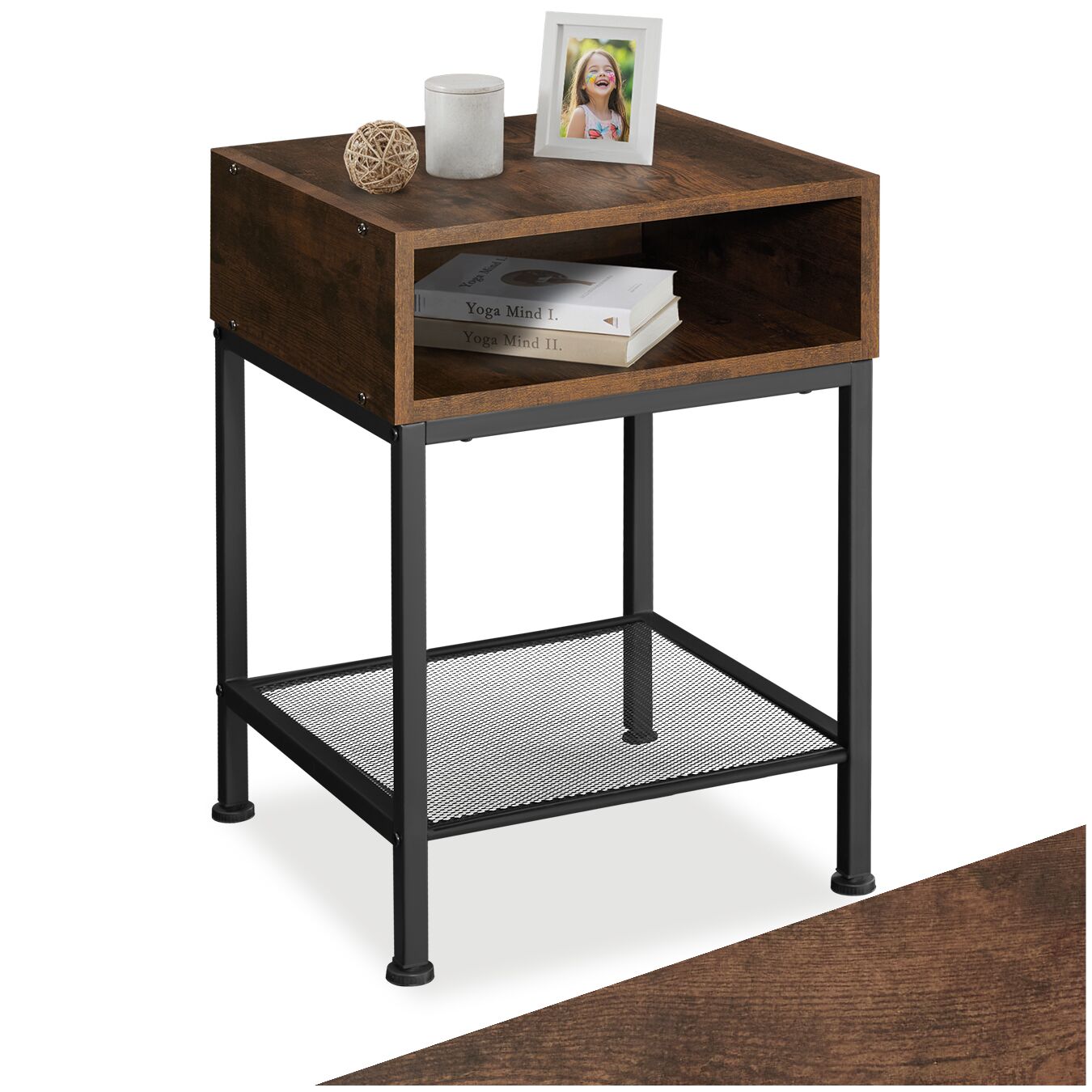 Bedside table Harlow - Industrial wood dark, rustic