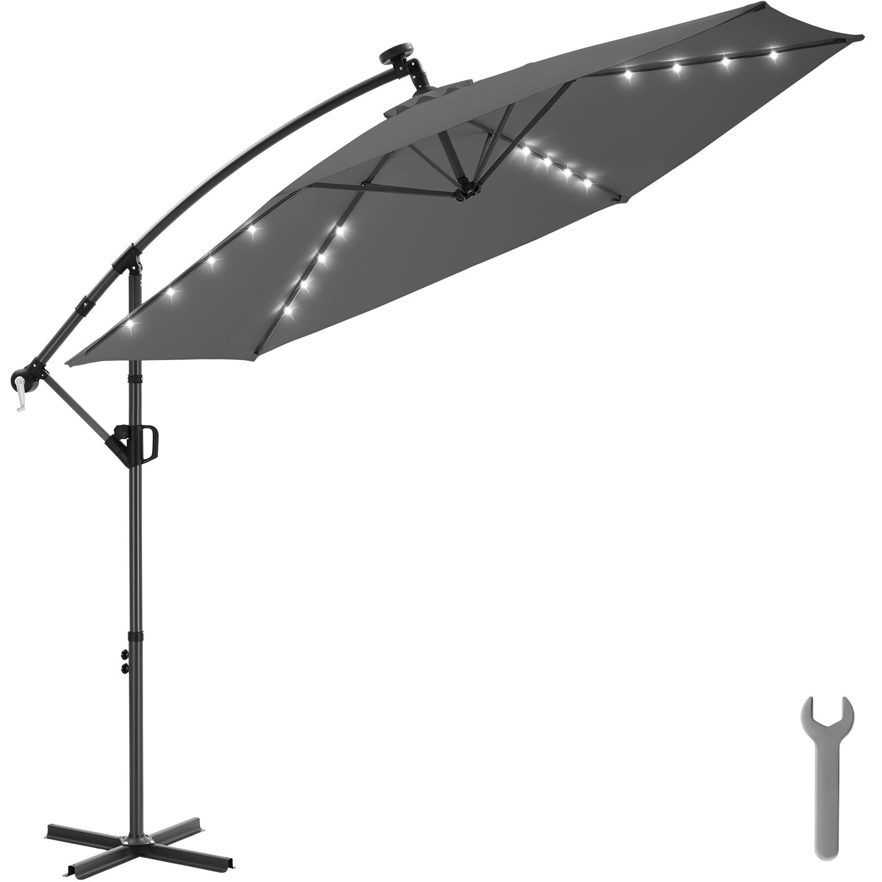Artemis 360° Rotating Umbrella, LED Solar, 3 x 3 m - grey | tectake