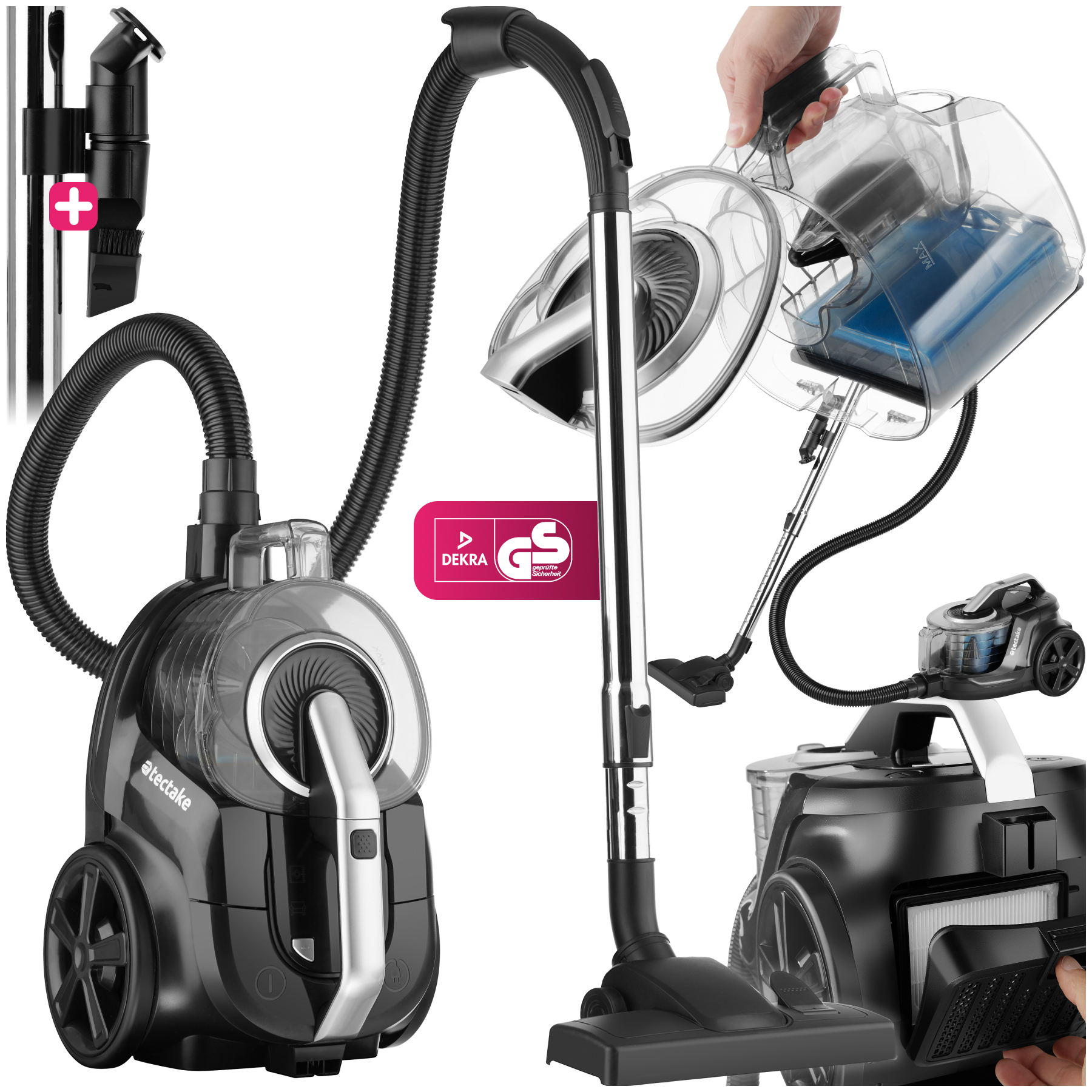 Staubsauger VC900, 900 W, beutellos, Hartboden und Teppich - schwarz/grau