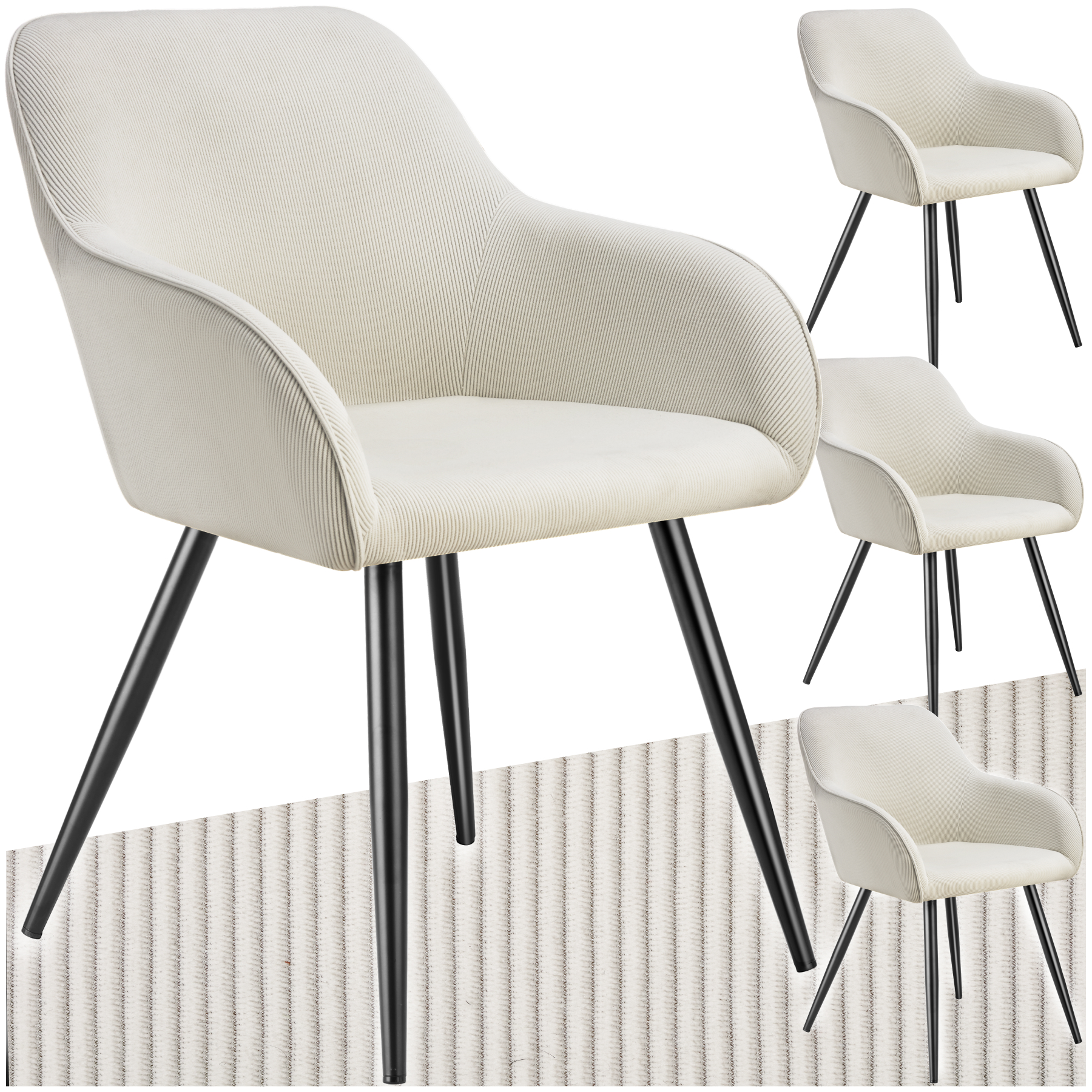 Esszimmerstuhl Marilyn, Cordoptik, gepolstert - creme/schwarz, 4er Set