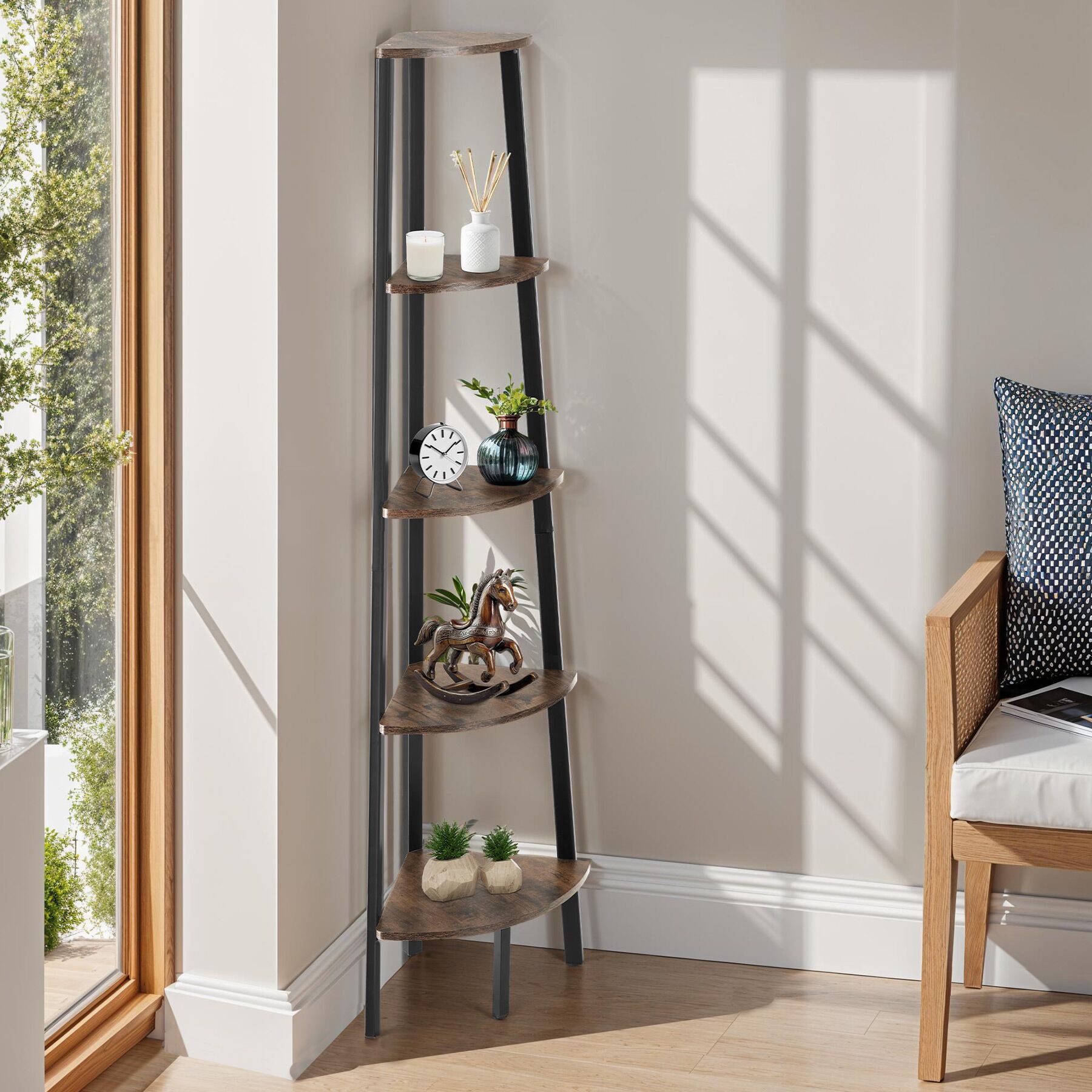 Scaffali angolo Portland stile industriale 5 ripiani libreria alta legno metallo - Foto 11 di 25