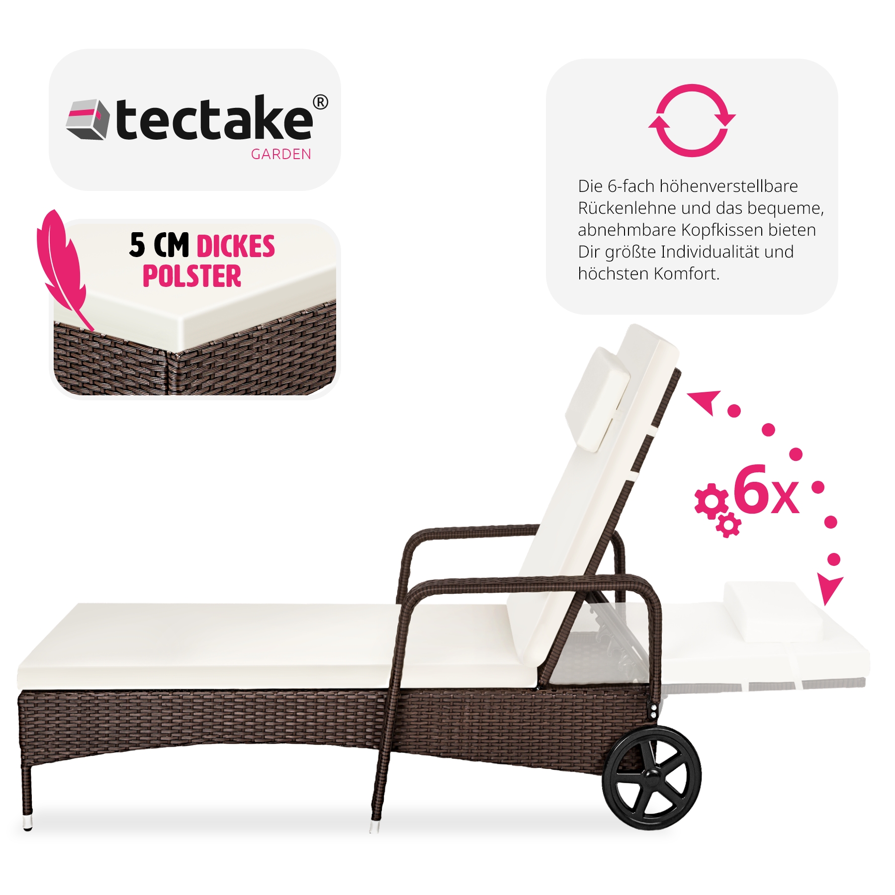 Sonnenliege klappbar Gartenliege Polyrattan Liegestuhl Strandliege robust 200 cm - Bild 17 von 145