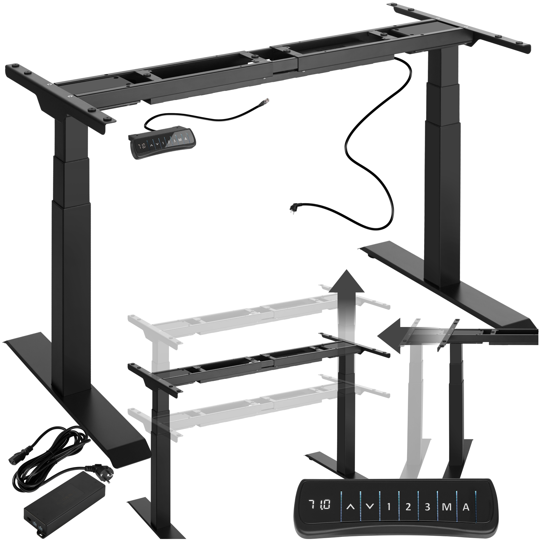 Bureau assis debout DENIS avec pieds réglables en hauteur - noir | tectake