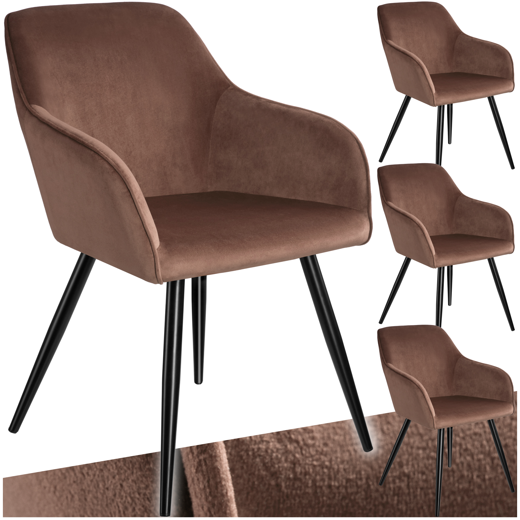Esszimmerstuhl Marilyn Samtoptik, schwarze Stuhlbeine - braun/schwarz, 4er Set