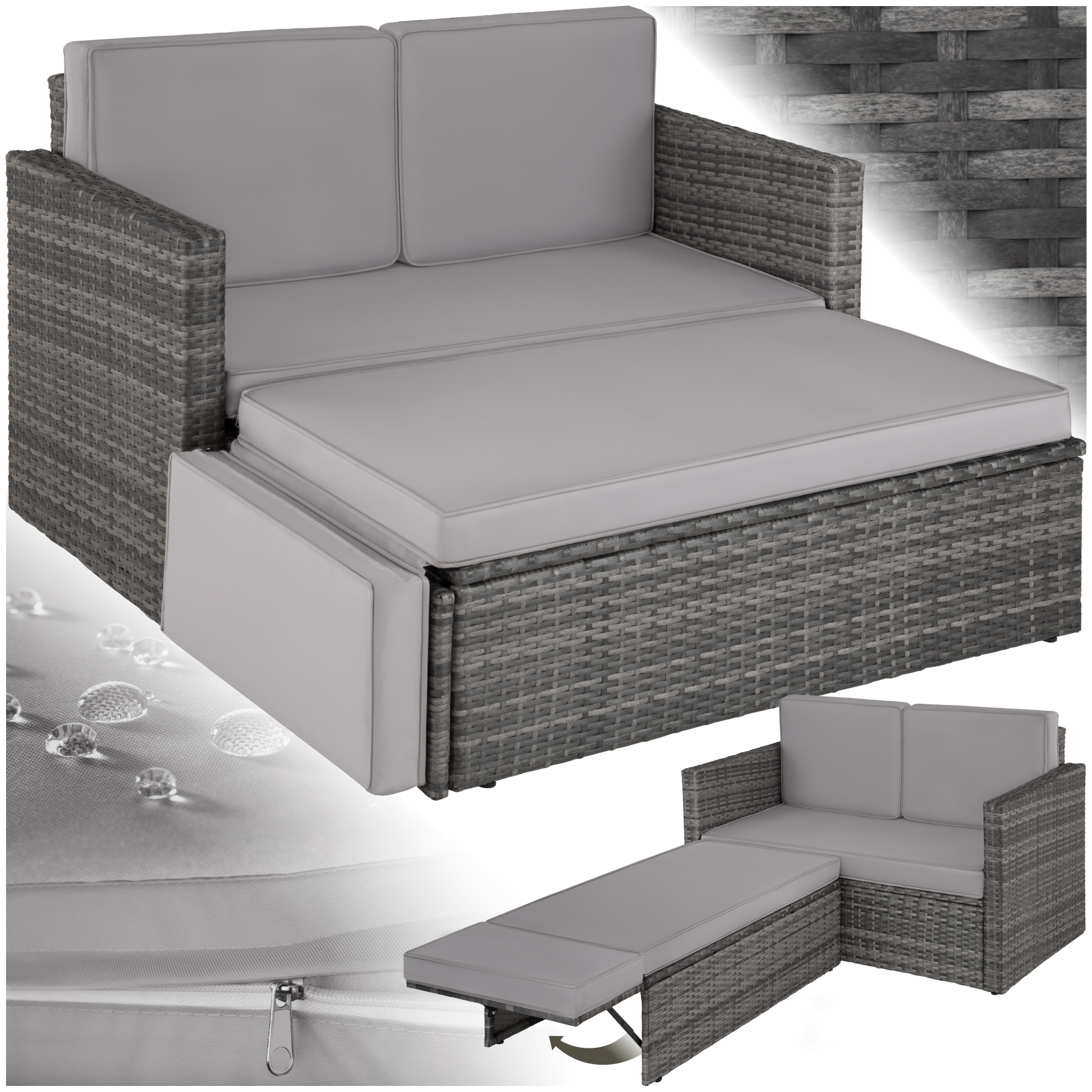 Rattan Lounge Korfu - grau - Rattanmöbel von tectake
