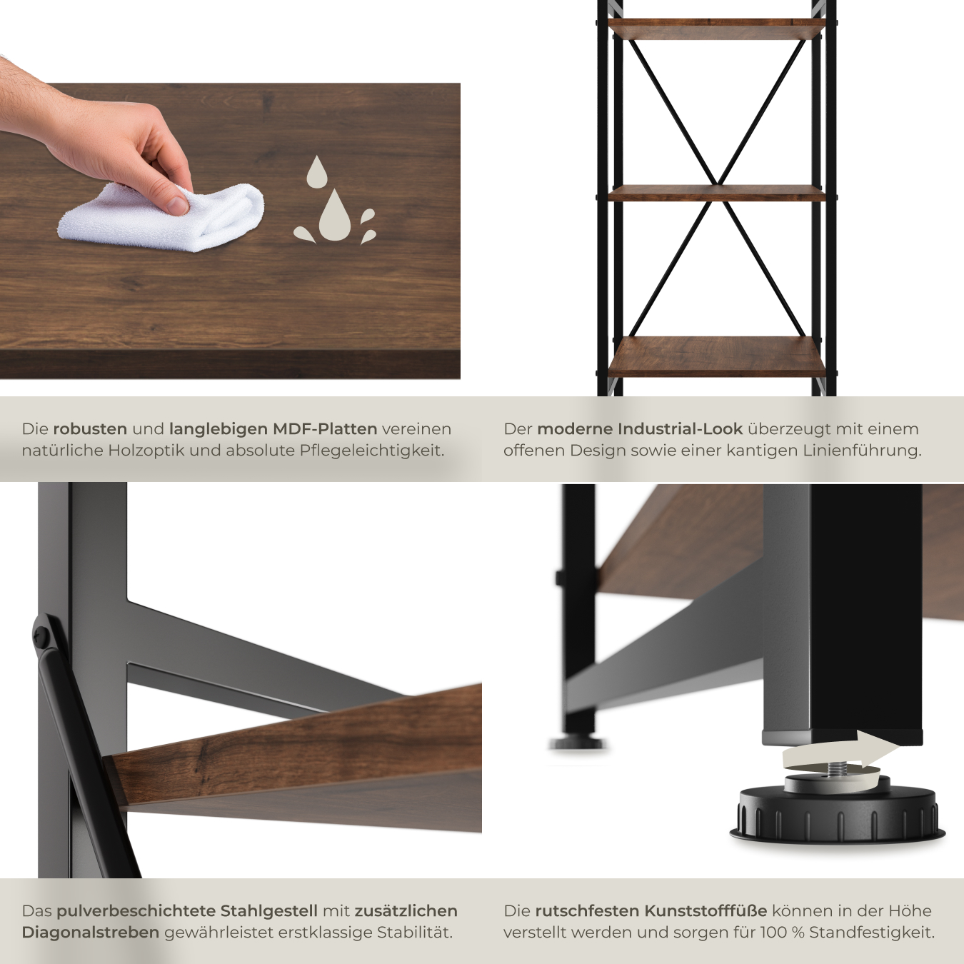 Standregal Bücherregal 5 Ebenen Medienregal Industrial Regal Metall Holz schwarz