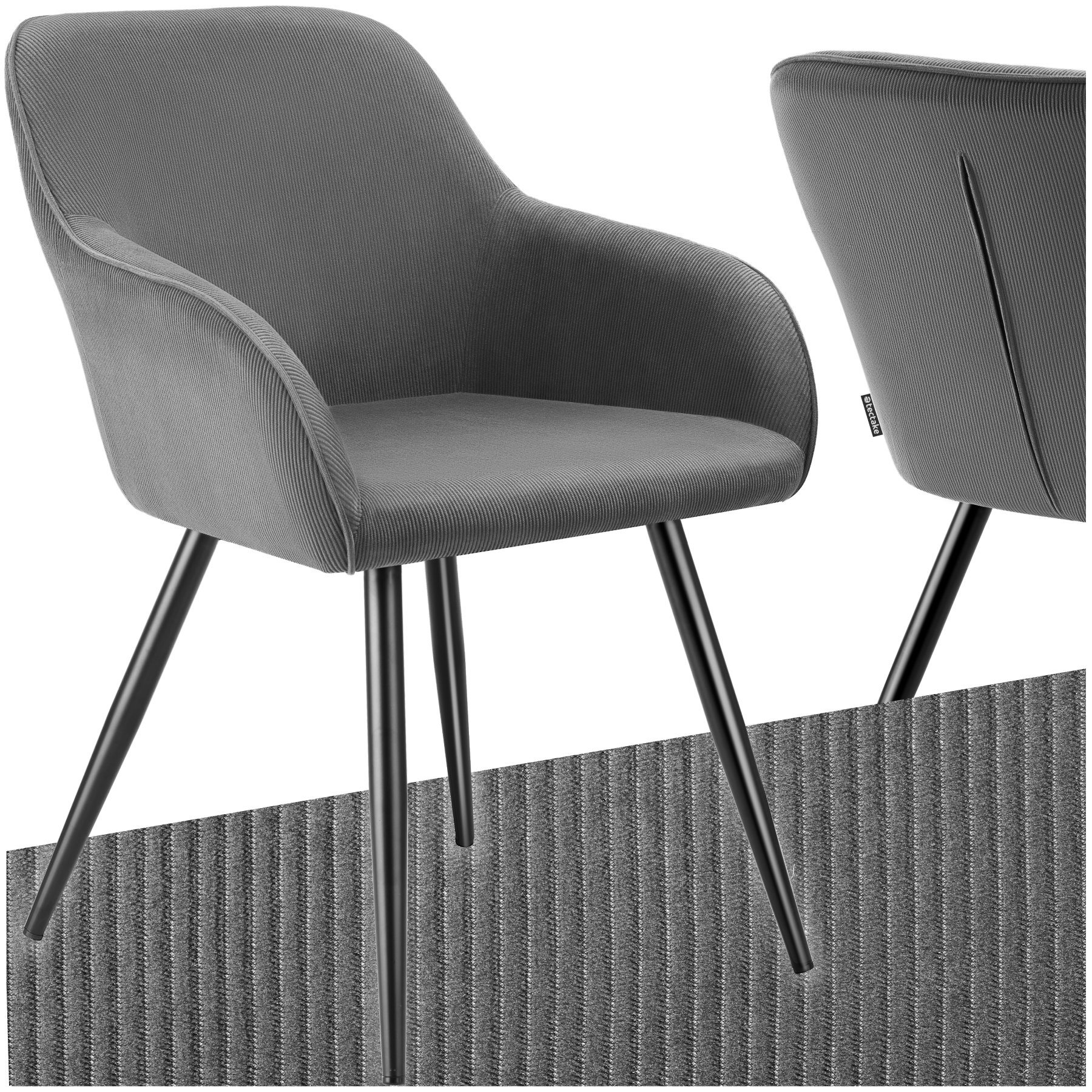 Dining Chair Marilyn - corduroy look, upholstered, armchair, continuous backrest - grey/black, per piece