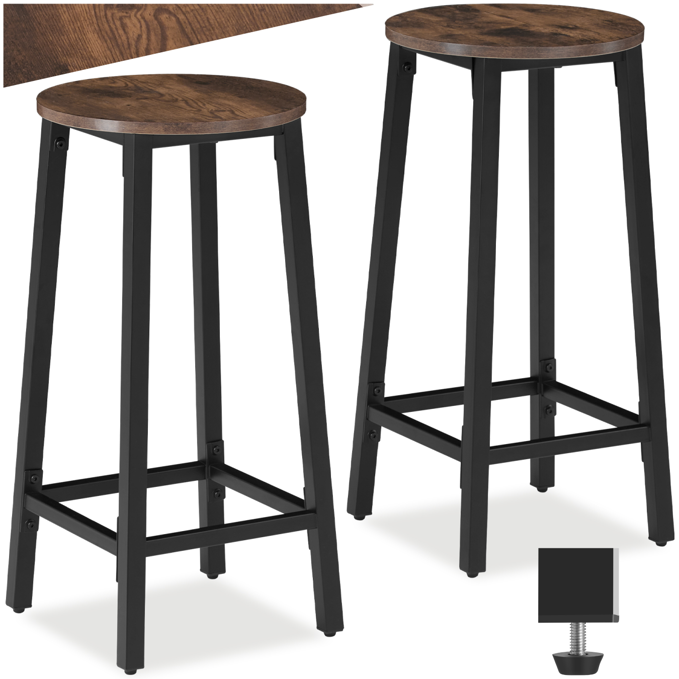 2 Tabourets de bar Corby - Bois foncé industriel, rustique de tectake