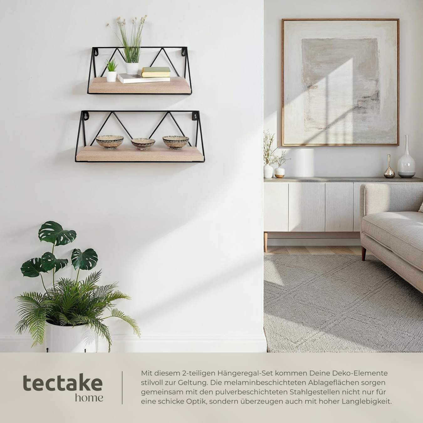 2er Set Wandregal Hängeregal Regal 33,541cm Industrie Design Metallgestell Holz