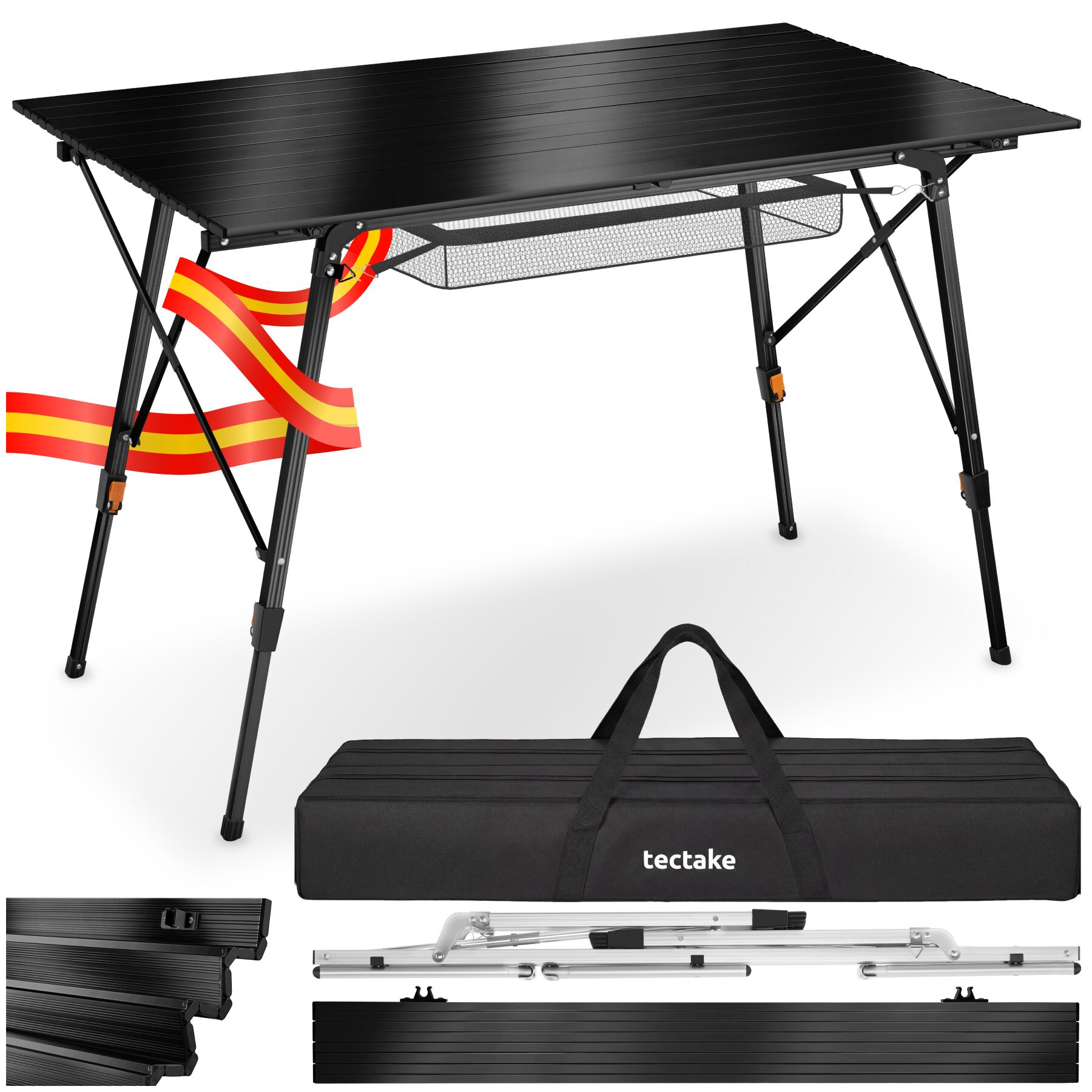 Mesa plegable de aluminio Bastian, regulable en altura - negro | tectake
