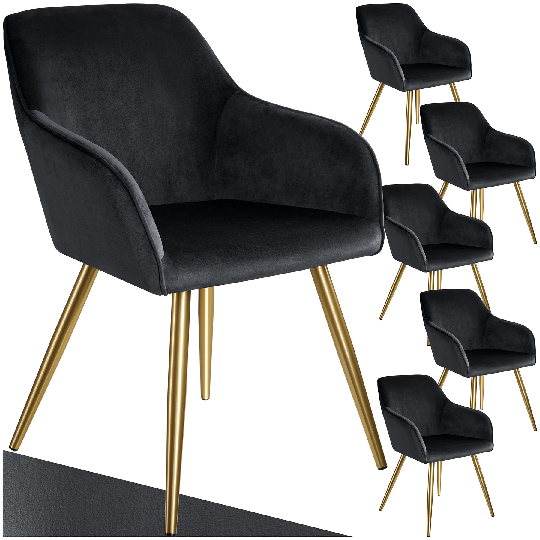 Chaise MARILYN Effet velours style scandinave - noir/or, Lot de 6 de tectake