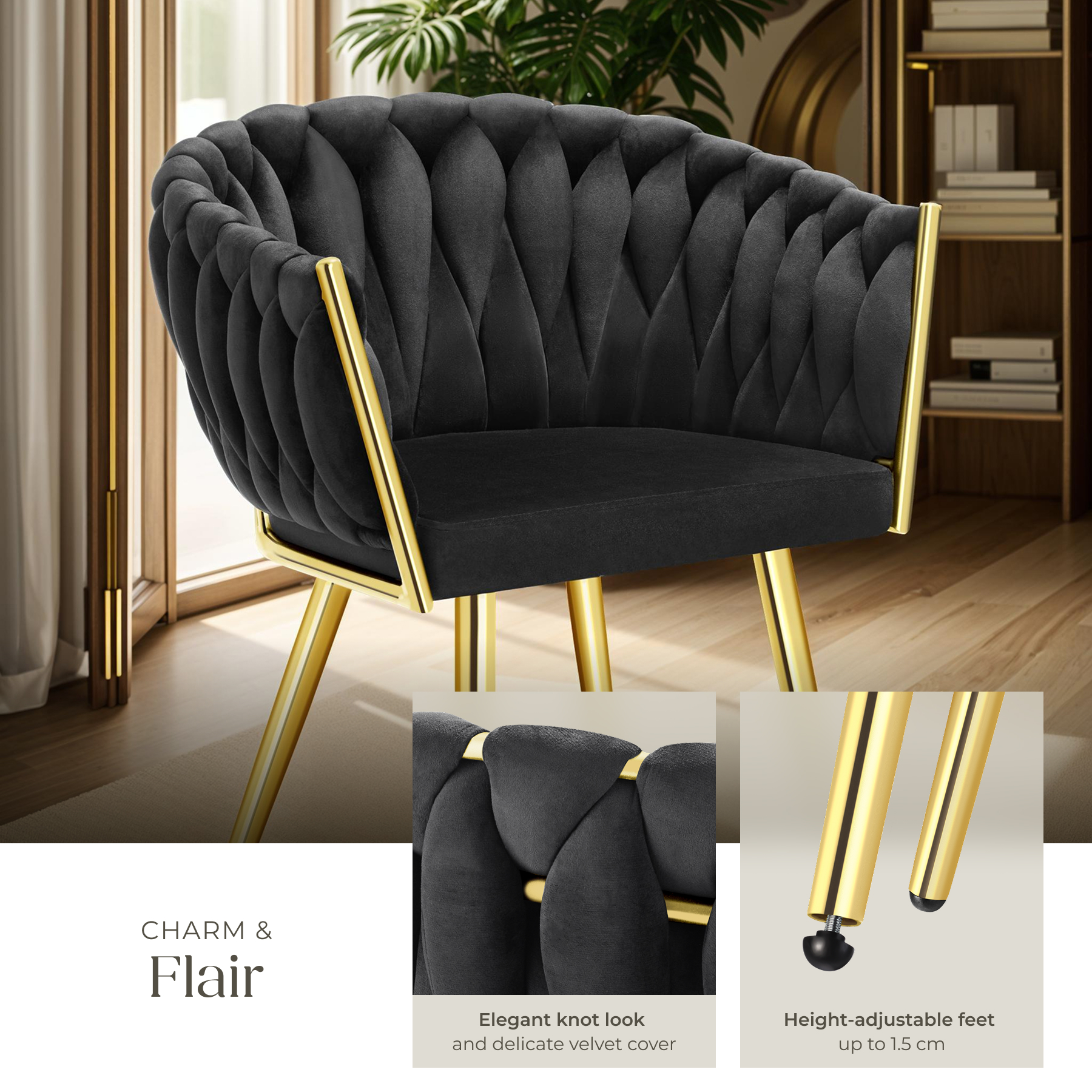 Dining Chairs Set Breakfast Room Chair Kitchen Padded Reading Seats Velvet - Picture 29 of 49