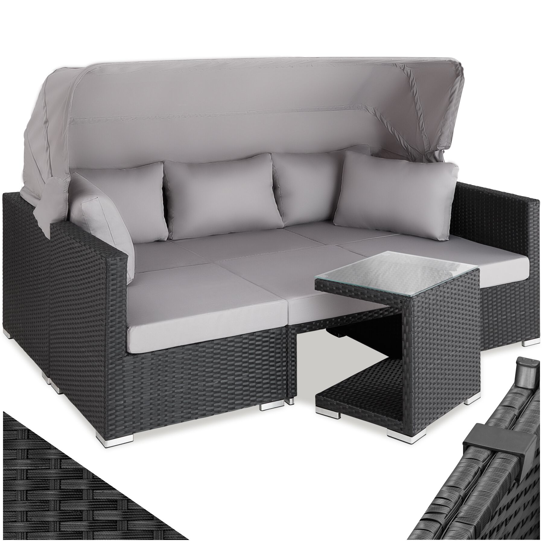Rotanlounge met aluminium frame San Marino - zwart | tectake